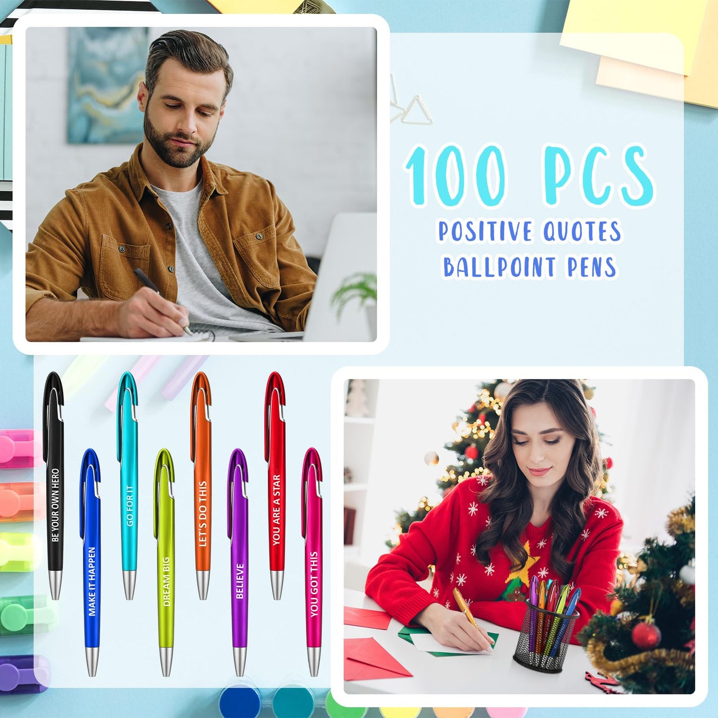 Lincia 100 Pcs Positive Theme Ballpoint Pens Bulk with Inspirational Quotes Retractable Medium Point Affirmation Pens with Black Ink Thank You Gifts for Back to School, Nurse, Teacher