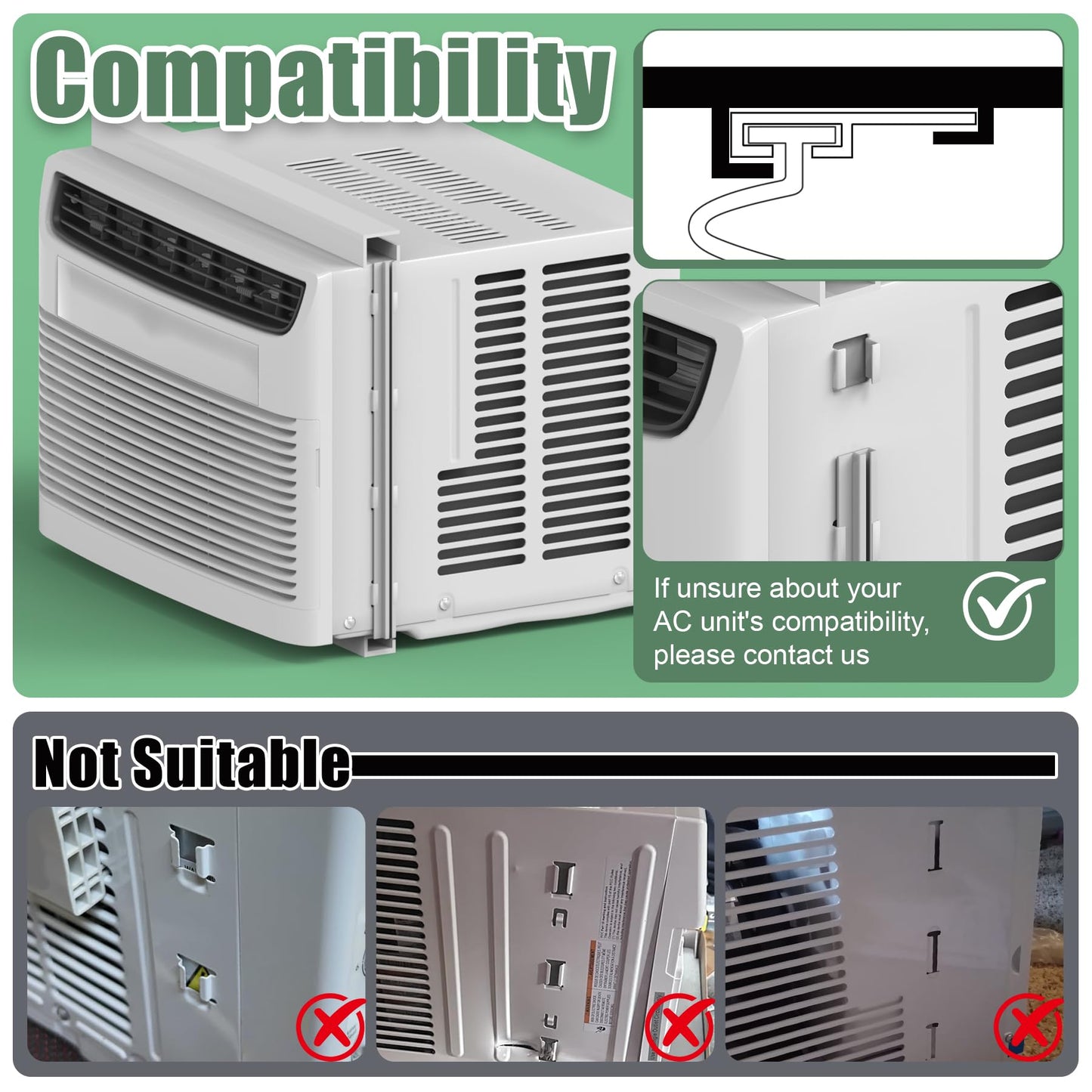 Memrita Window AC Side Panels with Frame Set,Air Conditioner Accordion Filler Curtain Replacement for Window AC Units,Fits Most 8,000 BTU Units,White,2 Pack