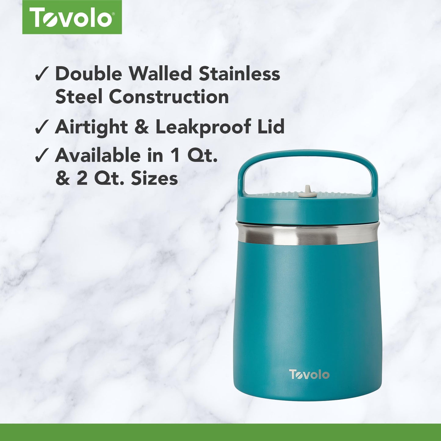 Tovolo Insulated Food Container 2 Quart Food Traveler Thermos for Hot Food and Cold Food Stainless Steel Double Wall Vacuum Insulated Spill Proof Airtight Lid Dishwasher Safe BPA Free Marine Blue