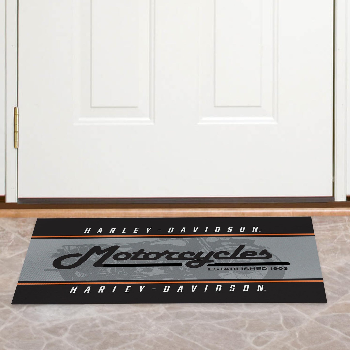 Northwest Harley-Davidson Washable Area Rug, Low Pile Floor Mat, Vintage Stripes, 20 x 32 in