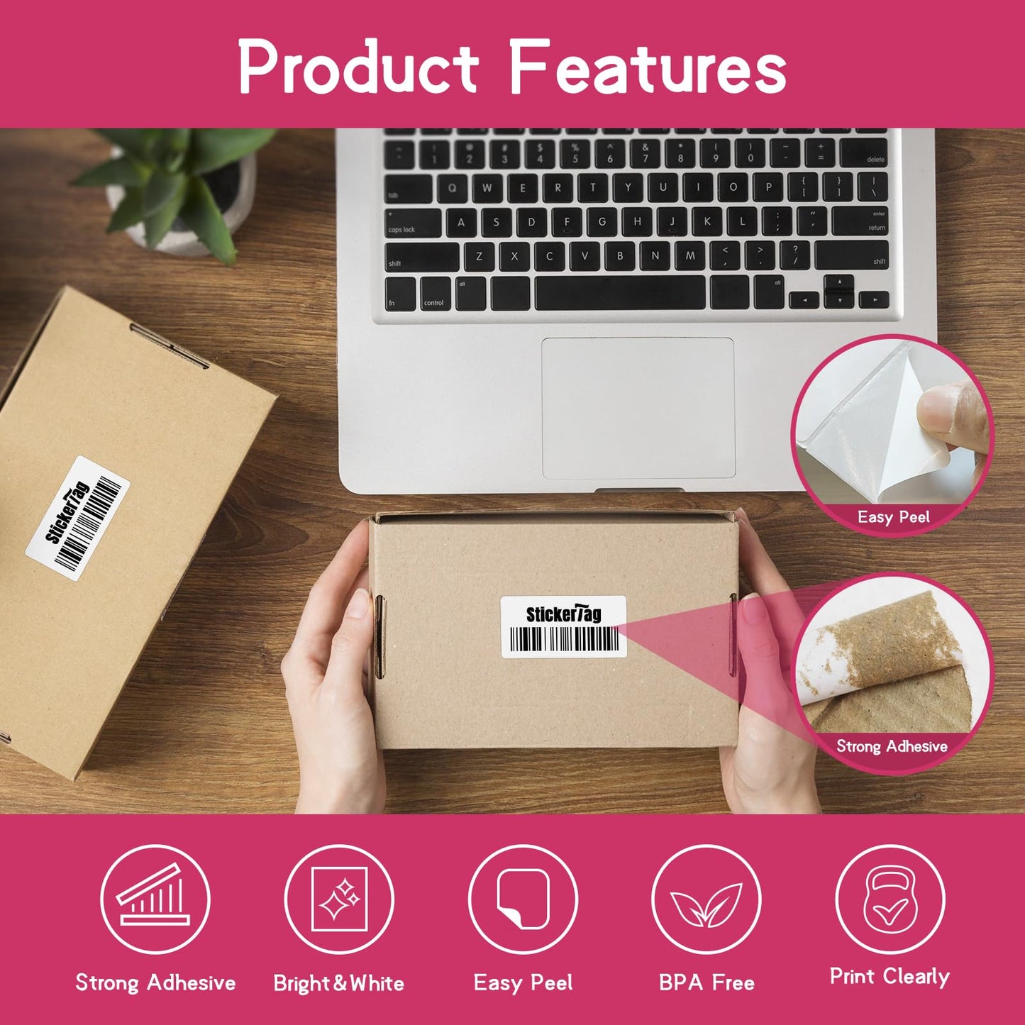 StickerTag 12 Rolls 2" x 1" Direct Thermal Labels, Shipping Labels Compatible with Zebra & Rollo Label Printers for Mailing Postage Address Barcode (1300 Labels/Roll)