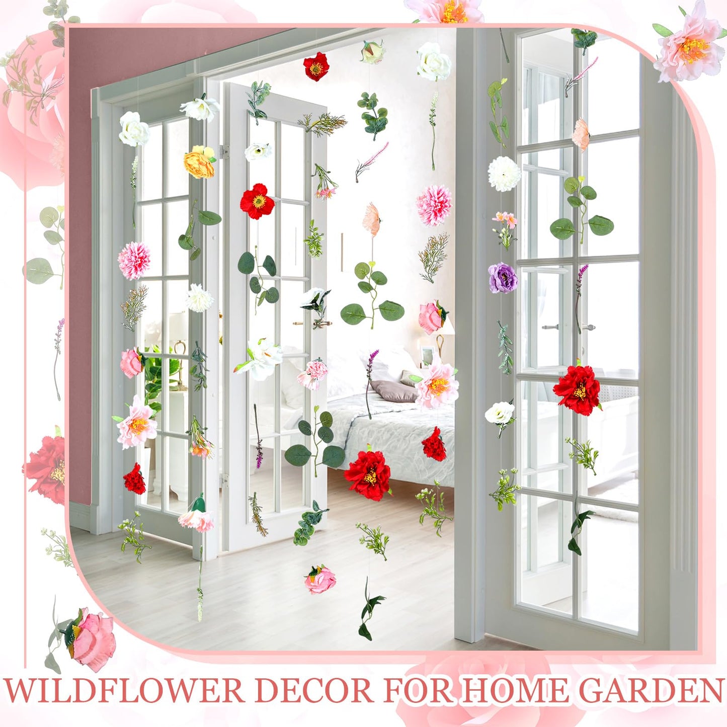 XunYee 6 Pcs 35.4 ft Flower Garlands Artificial Wildflower Vines Floral Hanging Backdrop Fake Flower Garlands Faux Silk Wildflower Vine for Wedding Bridal Shower Home Garden Wall Arch Decor(Floral)