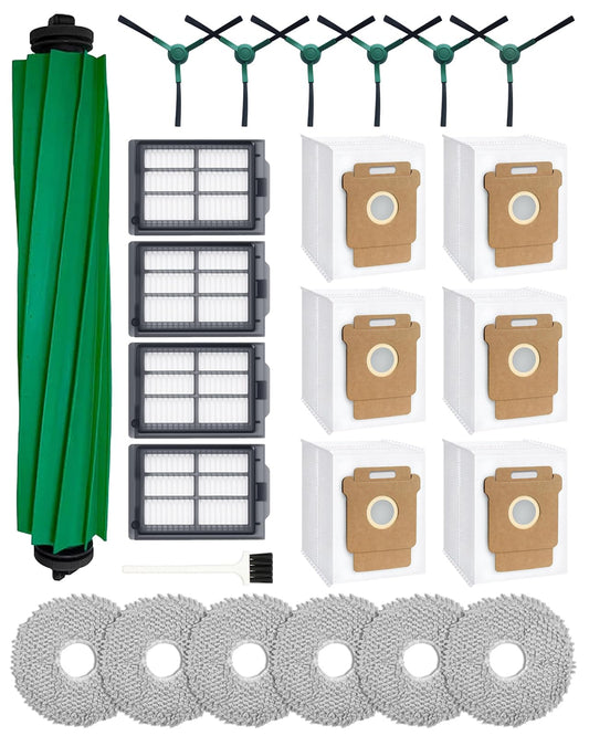 24 Pcs Accessories Kit for iRobot Roomba Plus 405 Combo/505 Combo/507 Combo Robot Vacuum Cleaner: 1 Main Brush, 6 Dust Bags, 6 Mop Pads, 4 Filters, 6 Side Brushes and 1Cleaning Brush(400/500 Series)