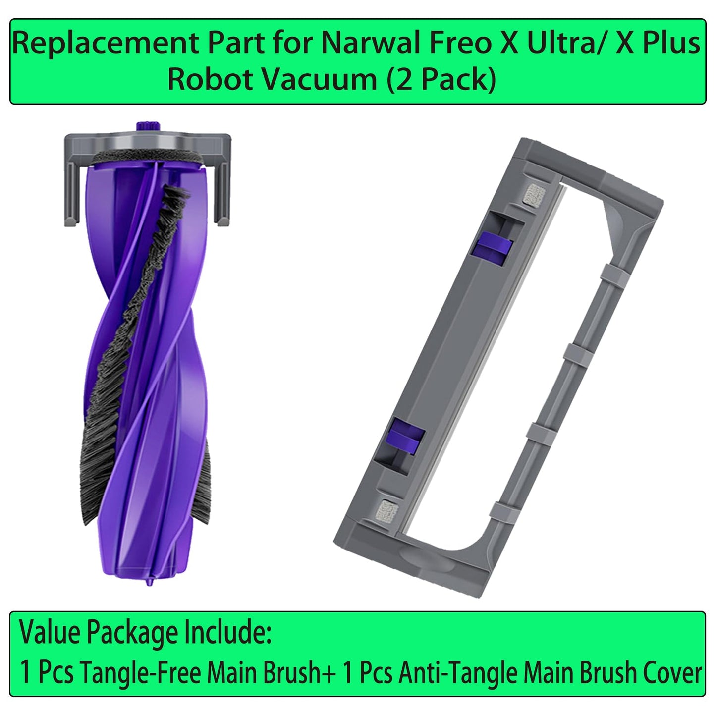 Replacement for Narwal Freo X/Z Brush Set: Replace Parts for Narwal Freo Z Ultra/X Ultra/X Plus Robot Vacuum 1 Tangle-Free Main Brush and 1 Roller Brush Cover