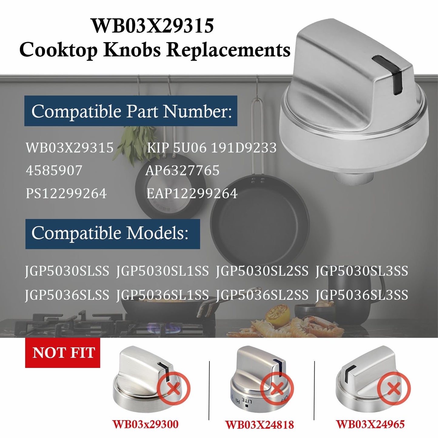 WB03X29315 Knob Compatible with ge Stove Knobs Replacements,Fit Models JGP5030SLSS JGP5036SLSS JGP5030SL1SS JGP5036SL1SS, Cooktop Knobs Replacements Gas Range Oven Surface Burner Control Knob 5Pcs