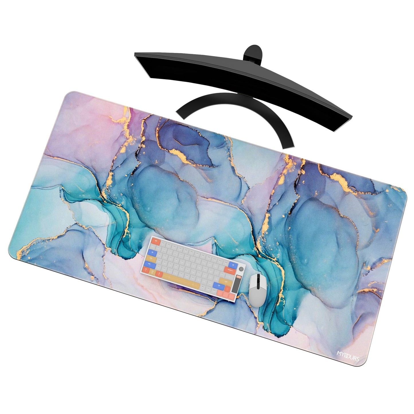 Mydours 48" x 24" Large Gaming Mouse Pad, Extended Desk Pad for Keyboard and Mouse with Non-Slip Rubber Base, Stitched Edges Computer Mouse Mat, Office Desk Mat Mousepad for Desktop & Laptop, Marble