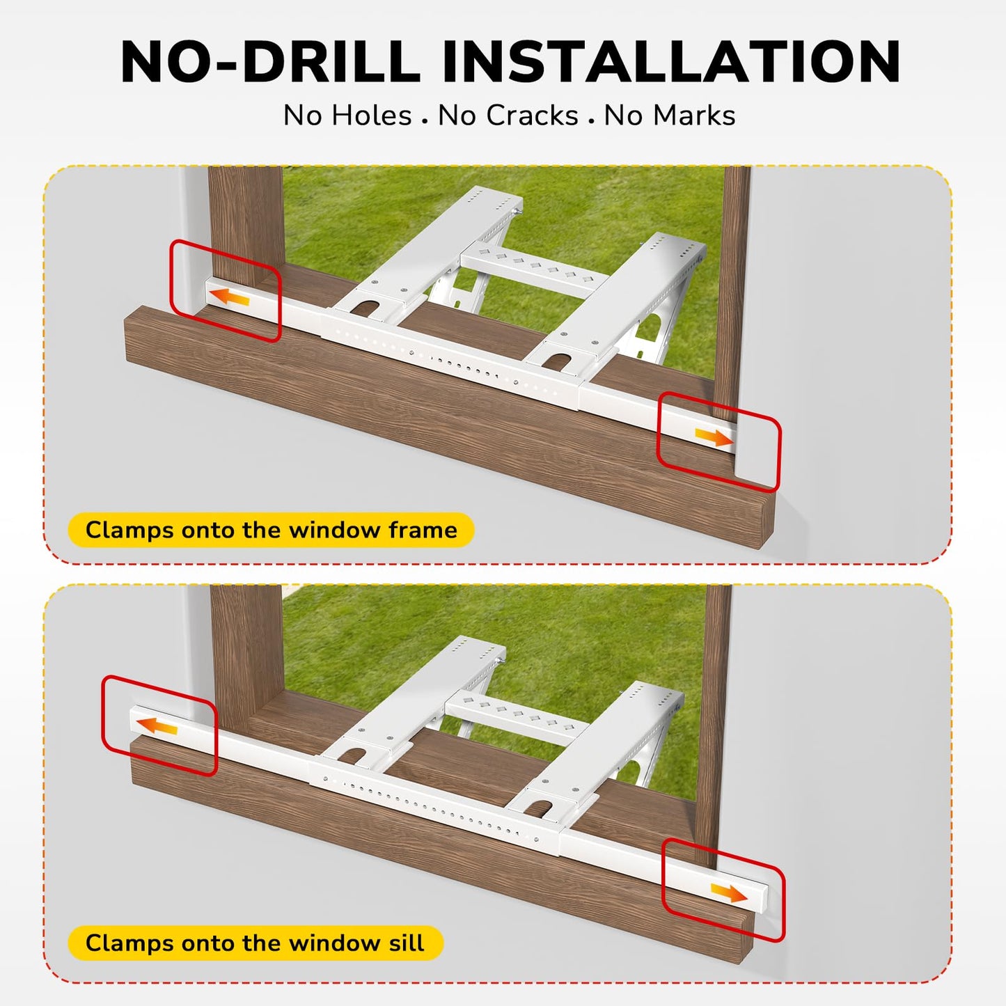 KAINGA Window Air Conditioner Support Bracket No Drilling, No Tools, Window AC Bracket, Adjustable Wall Mount, Quick Install, Up to 220lbs, Fit Single & Double-Hung Windows