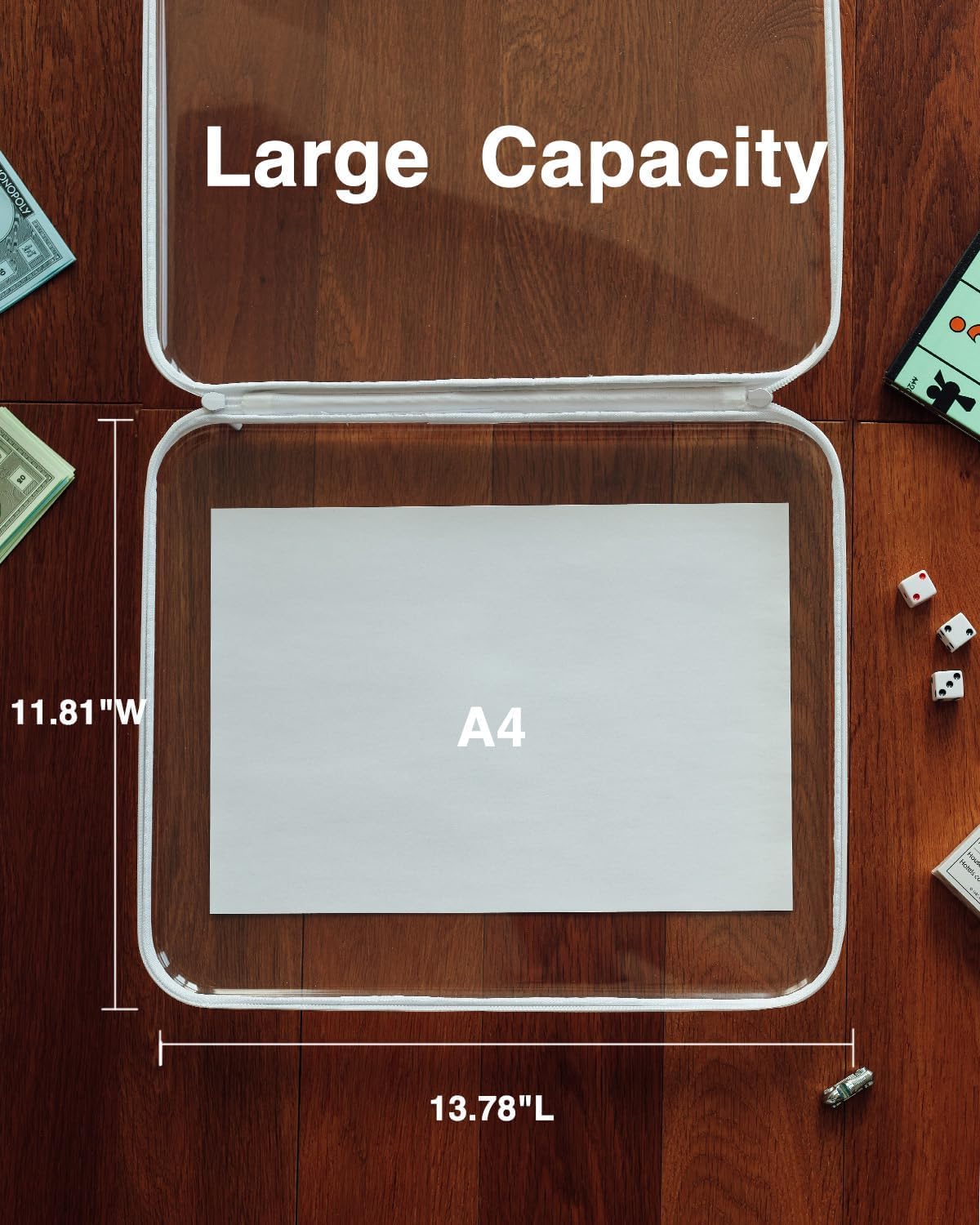 CoiiJoii Board Game Storage,Extra Large Clear Hard Shell Case with Zipper, 3 Packs Board Game Organizer and Storage for Games Puzzle Magazine A4 Paper Craft Hobby Art Supplies