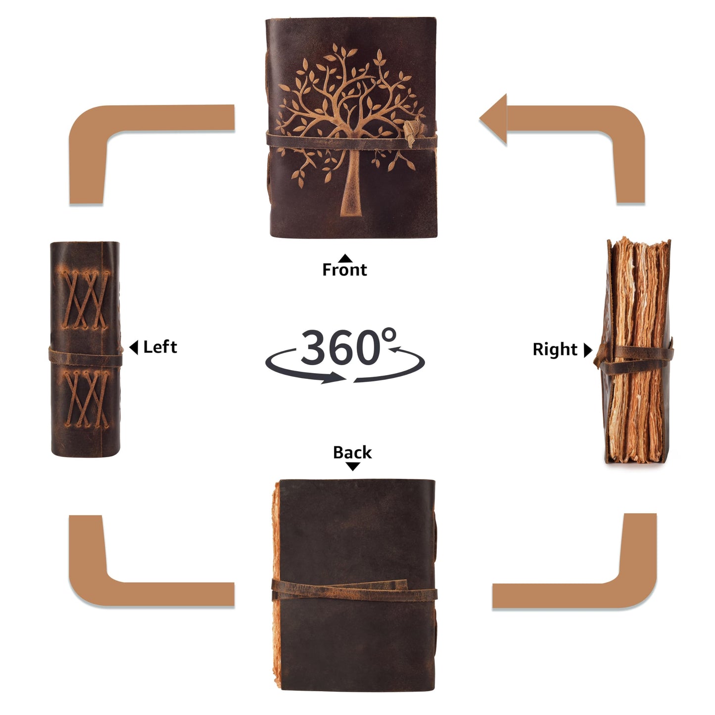 LEATHER VILLAGE Tree of Life Journal - 10 X 7 inches - Rustic Brown - 200 Antique Deckle Edge Handmade Paper – Book of Shadows - Vintage Leather Bound Journal for Women & Men