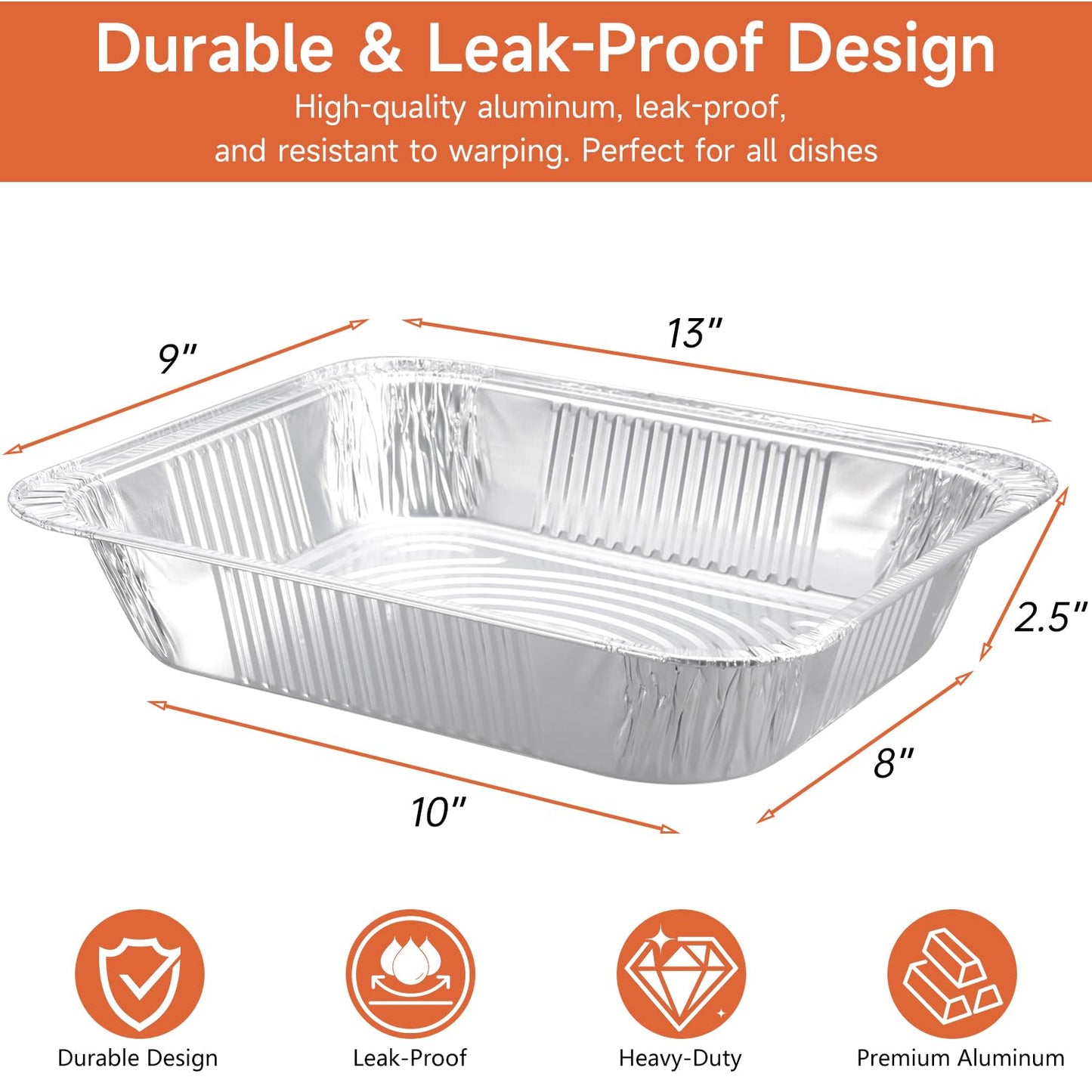 Lideropa 9x13 Aluminum Pans (30 Pack) – Disposable Half Size Aluminum Foil Pans for Cooking, Baking, Meal Prep, Parties & Food Storage