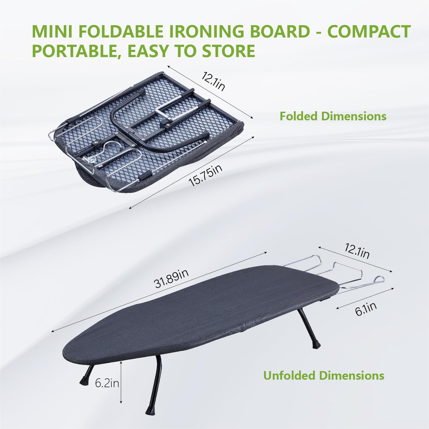 OMUACHIP Foldable Table Top Ironing Board with Iron Rest, Portable Ironing Board Small with Heat Resistant Cotton Cover, Mini Iron Board for Small Space and Travel, 31"x12", Black