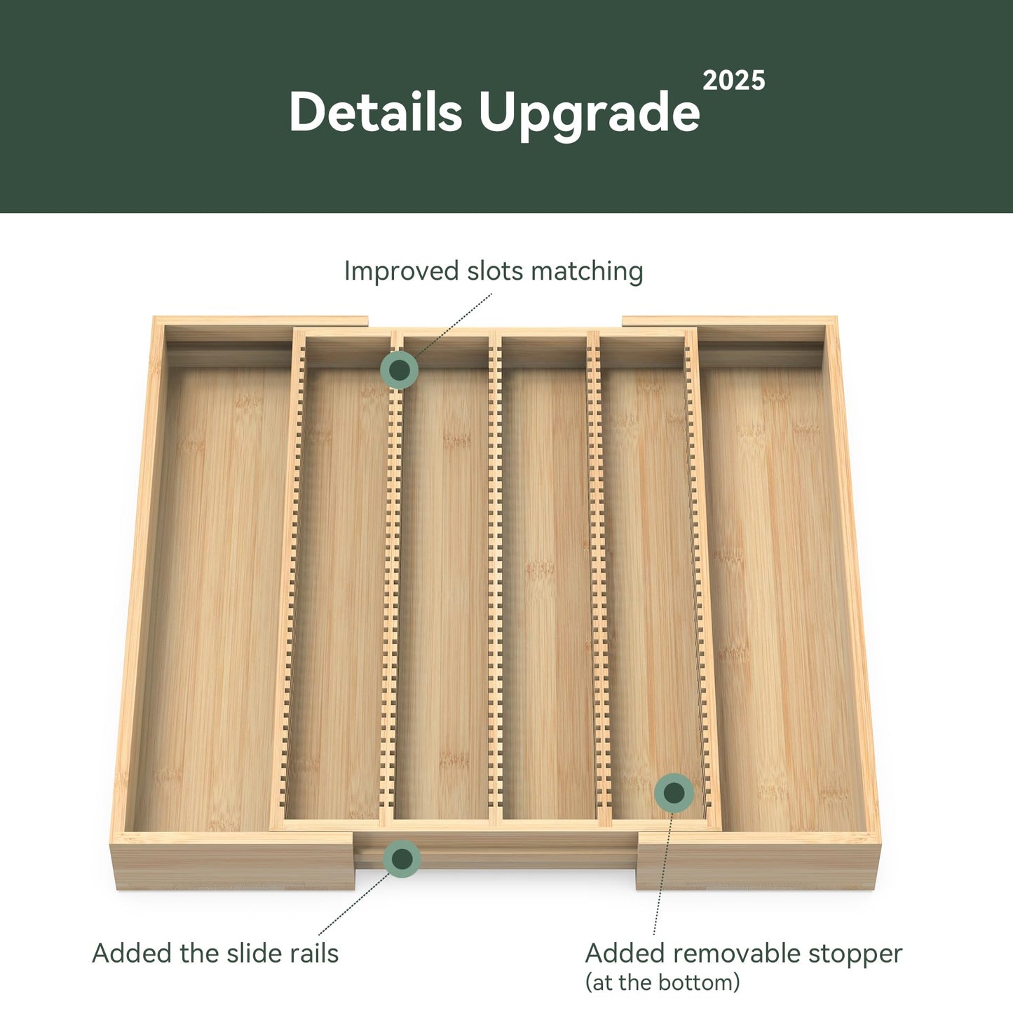WELL WENG Larger Expandable Bamboo Organizer Holder for Counter Drawer Insert - Compatible with Nespresso Vertuo Capsules - Tea Bags Storage (Natural) 10.8" -19"W x15.67"Dx1.9"H