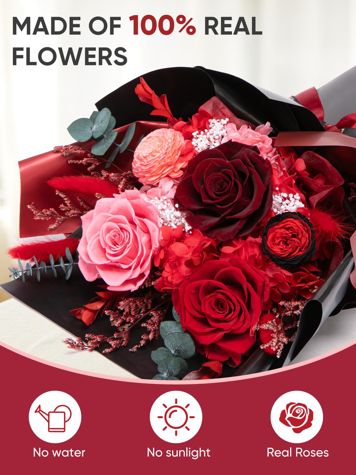 Bessol Flowers for Delivery Preserved Flower Bouquet Forever Fresh Flowers Birthday Gifts for Women Mom Anniversary Red Real Rose Gifts for Grandma Wife Girlfriend Sister Her from Daughter