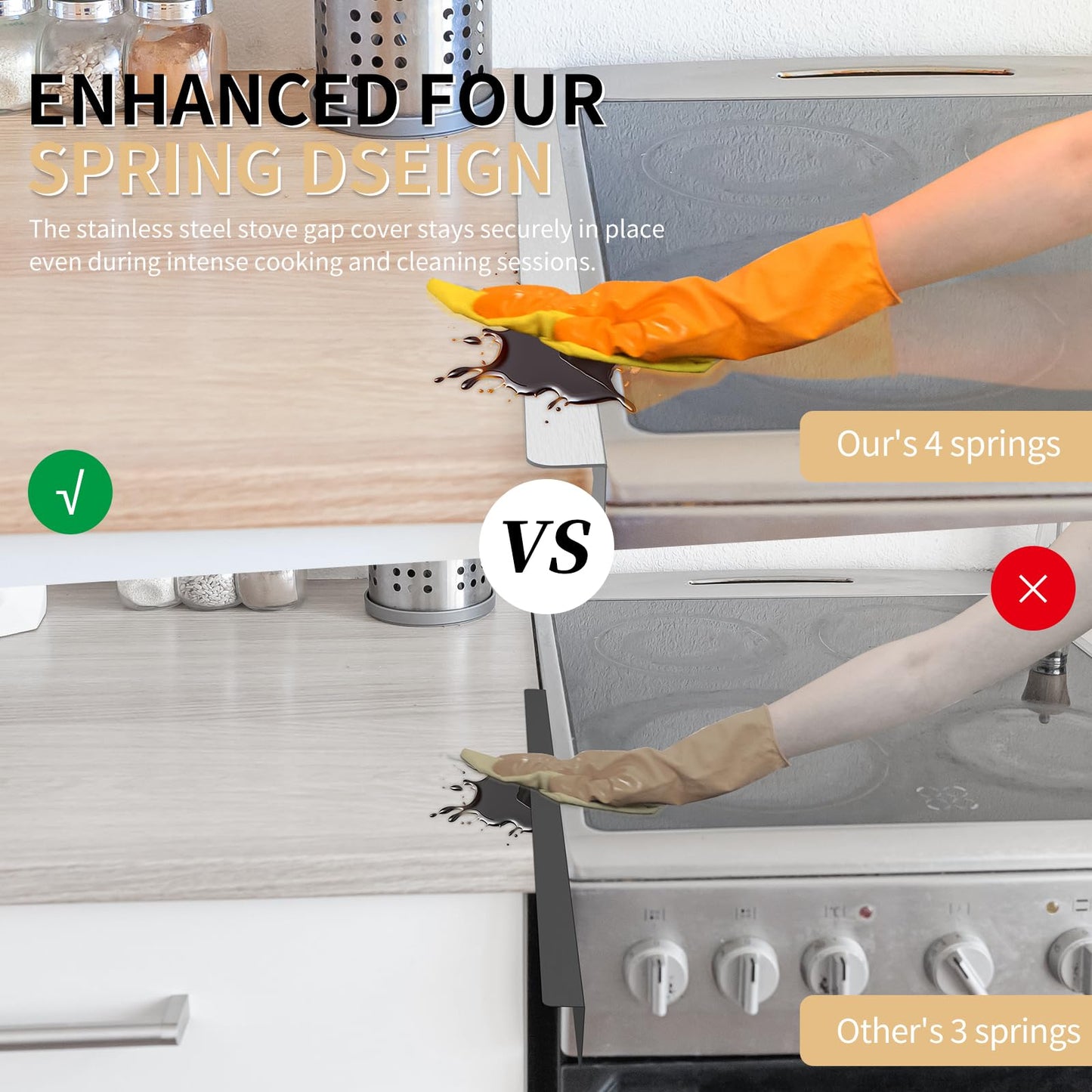 MOFINO Stove Gap Covers 316 Stainless Steel,2 Pack 23.2" Stove Gap Filler,Heat Resistant Stove Gap Guards,Between Stove and Counter Slide In Range Trim Kit for Kitchen,Silver
