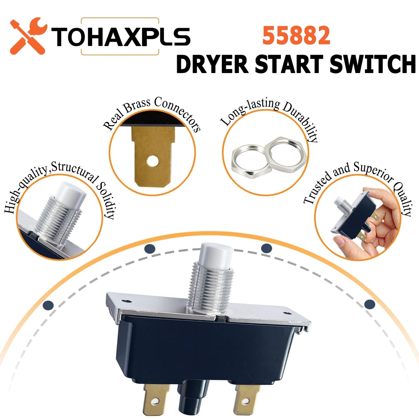 55882 Dryer Start Switch Replacement for Speed Queen Dryer Push to Start Switch, Replacement Part for Clothes Dryers Replaces 51047 52948 52949 52950 53768 55878 55899 56529 56530 91075
