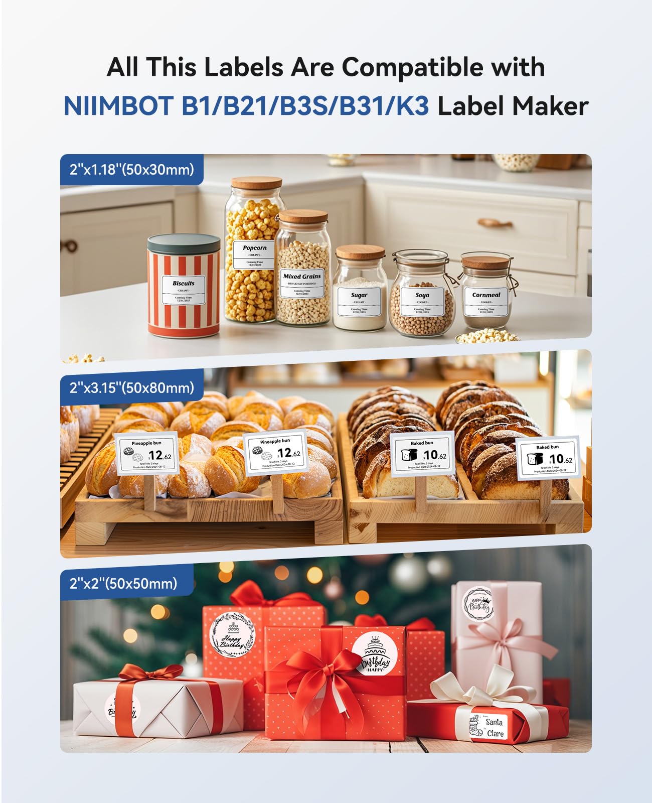 NIIMBOT B1 Label Maker Machine, Thermal Label Printer Easy to Use for Office, Home, Business, Came with 3 Roll White Labels(Blue)