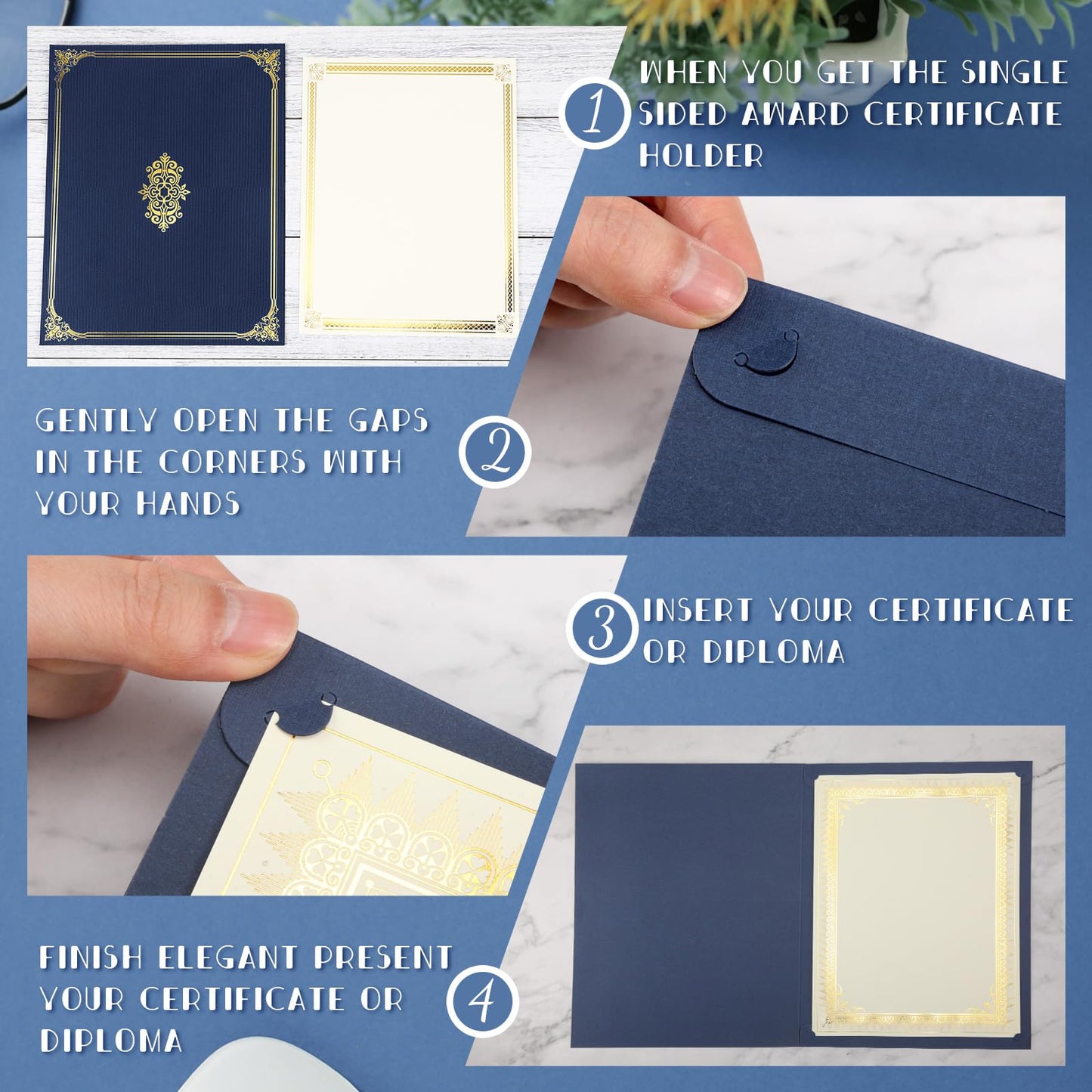 Kosiz 100 Pcs Certificate Holders Diploma Covers Document Holder Gold Foil Border for Letter Size 8.5 x 11 Inch Award Certificate Document Papers(Navy Blue)