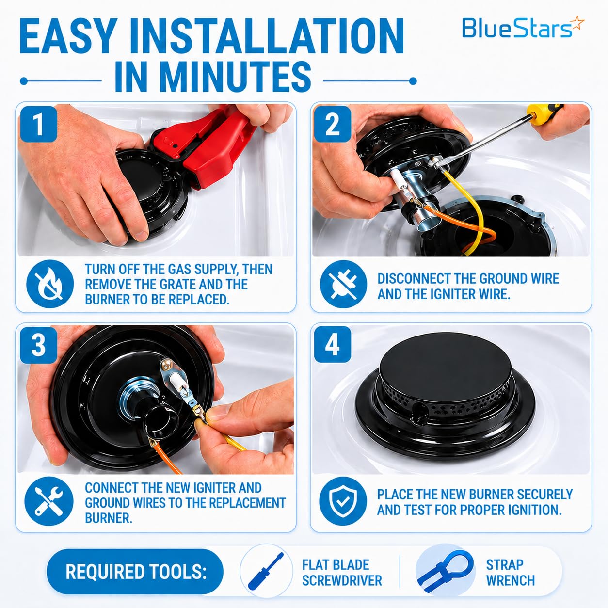 BlueStars Ultra Durable 3412D024-09 Gas Range Sealed Burner Head & Igniter Assembly Replacement – Compatible with Magic Chef & Maytag Ranges - Replaces 12500050 3412D018-09 - Pack of 4