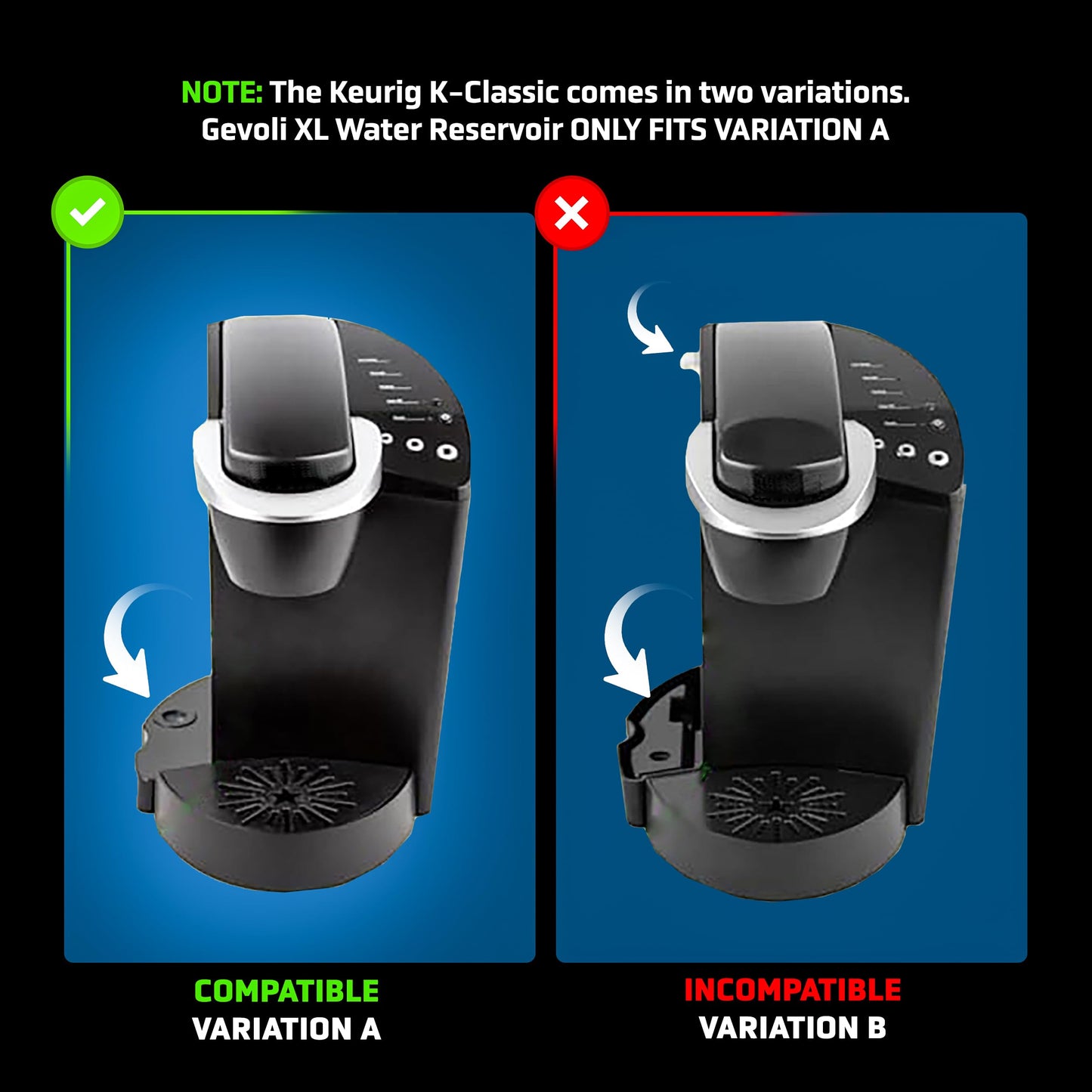 Gevoli XL Replacement Water Reservoir for Keurig K-Classic Coffee Maker [!Check Image 2 for Compatibility!] Extra Large 114 Ounce Tank for K50 / K55 Single Serve K-Cup Machines (11-19 Cups)
