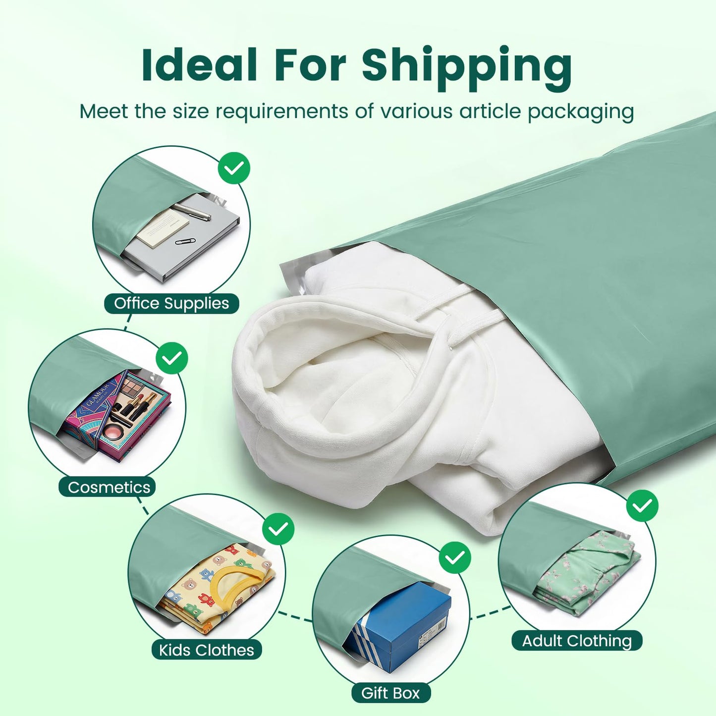 Metronic Poly Mailers 14.5x19 400PC, Large Poly Mailers for Small Business Self-Seal Shipping Bags for Clothing, Shipping Envelopes, Packaging Bags, Mailing Poly Bags，Grayed Jade Green