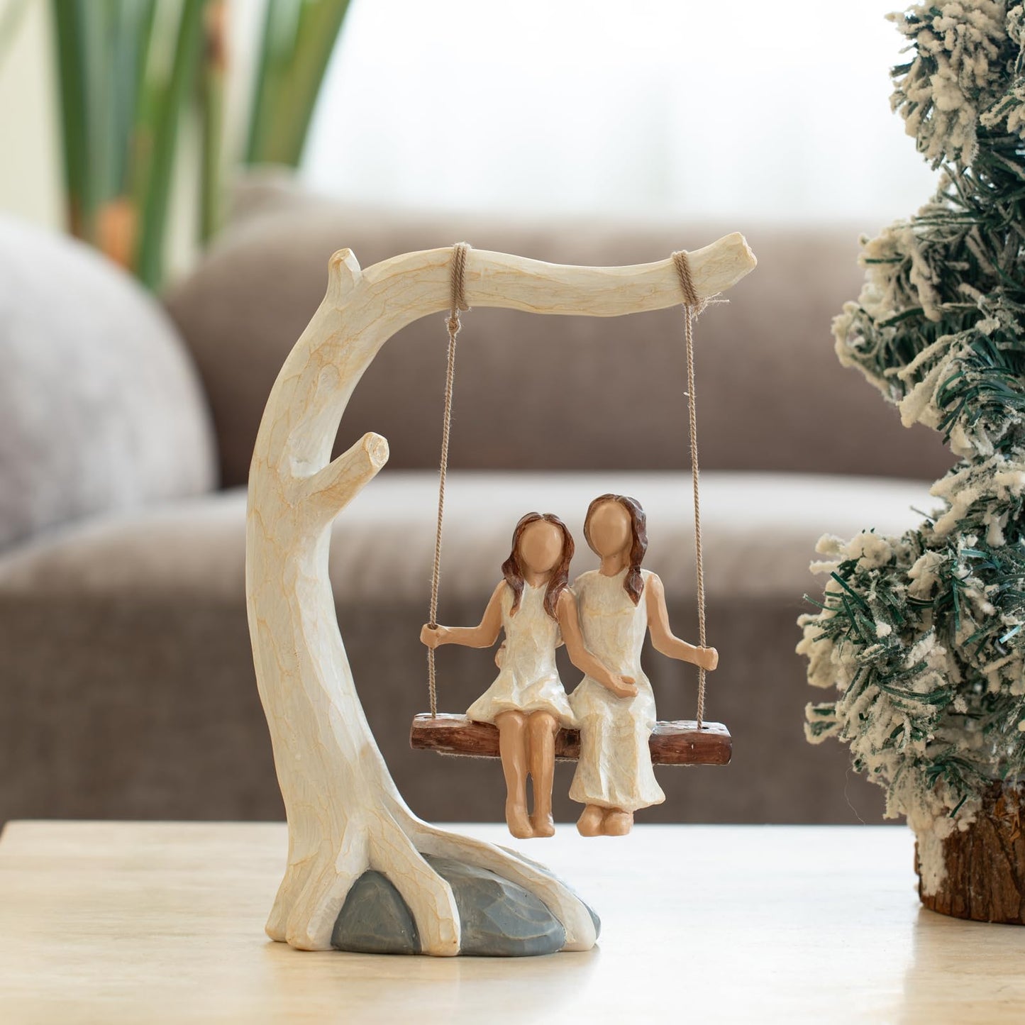 HAPFULLING Swing Statue. Mother Daughter Sculpted Hand-Painted Figurine.Mom Birthday Gift from Daughter