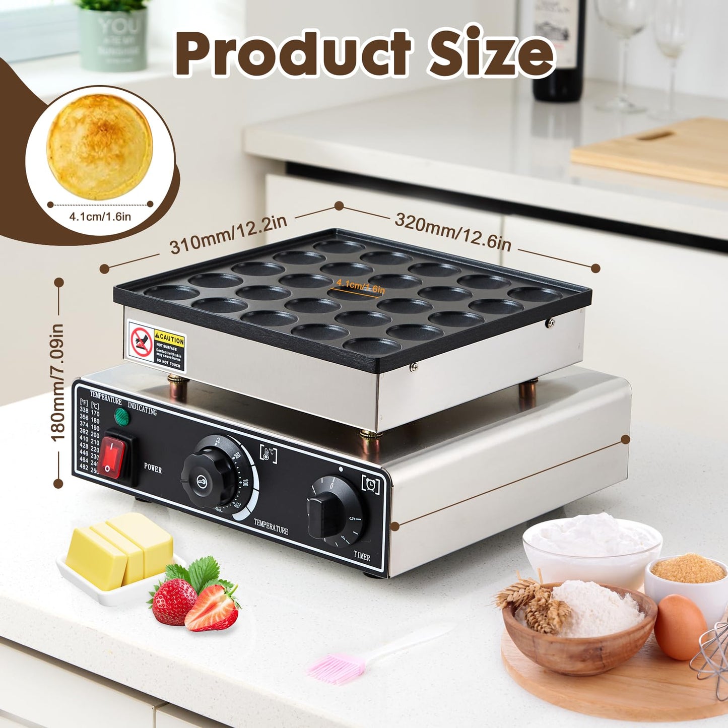 YODHOSA Commercial Mini Dutch Pancake Maker,25PCS Dorayaki Maker,Non-stick Dutch Poffertjes Grill,Stainless Steel Muffin Waffle Maker,Electric Hotcakes Machine for Breakfast,Snacks,Desserts