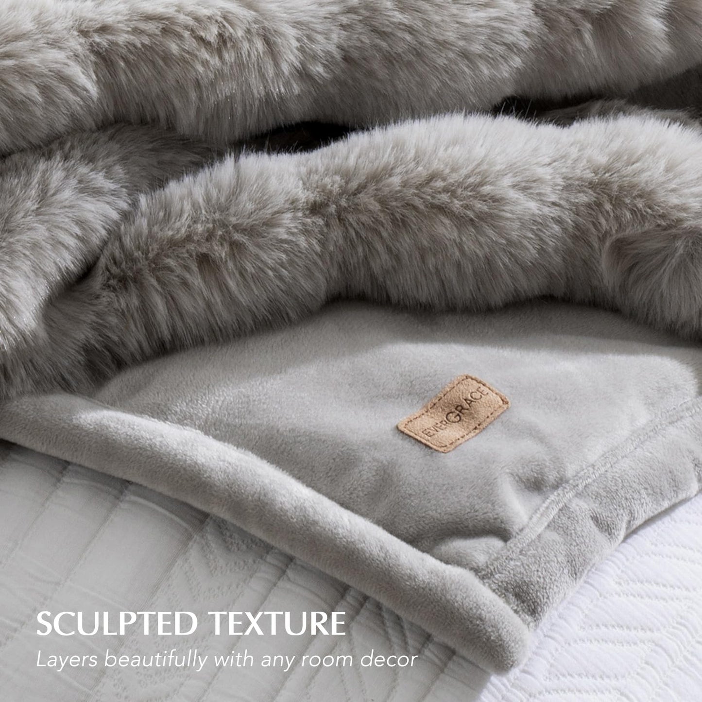 EverGrace Ultra Soft Luxury Fluffy Faux Rabbit Fur Throw Blanket, Thick Warm Bubble Throw for Bed, Cozy Plush Reversible Blankets for Couch, Chair, Sofa, Taupe, 50x60 Inches