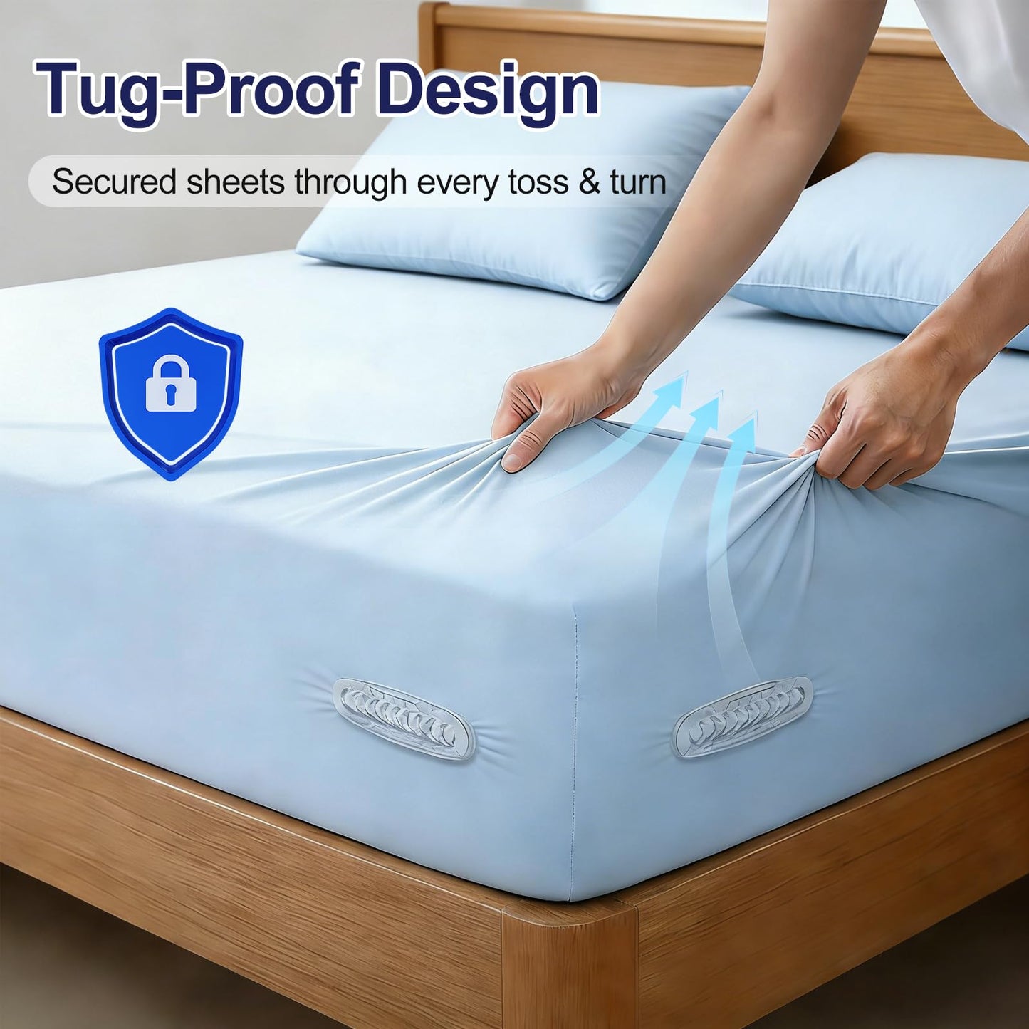 Bed Sheet Holders for Corners, New Upgrade Fitted Sheet Holder Grippers Dual-Side Lock Design, 4Pcs Sheet Straps Heavy Duty Sheet Clips Fitted All Mattress Sizes, Lock Sheet Holders Keep Firm (White)