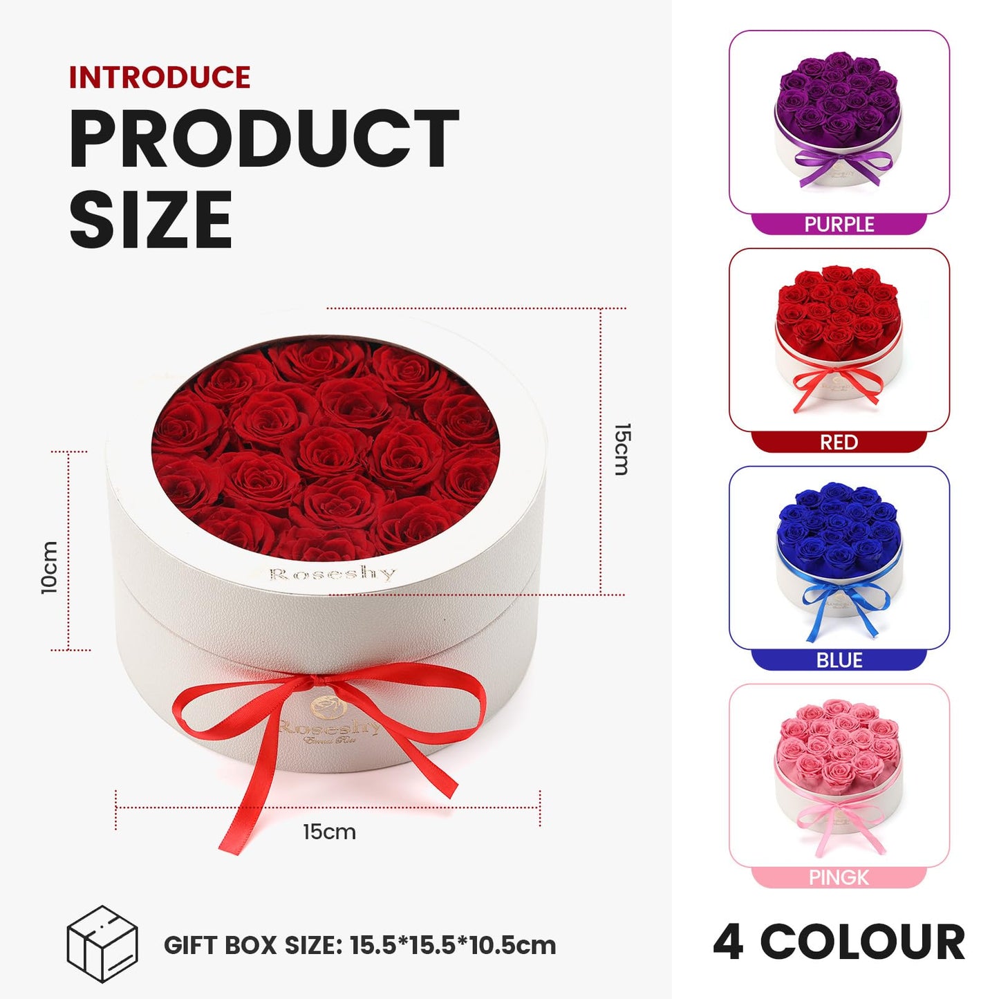 Mothers Day Flowers Roses Gifts for Mom,16pcs Red Forever Preserved Roses in Round Gift Box,Mothers Day Delivery Prime Gifts-Roses Gifts for Women,Mom.