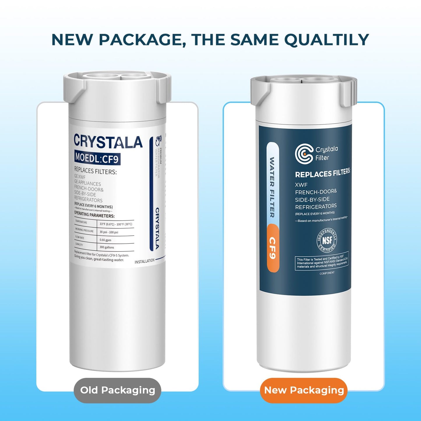 Crystala Filters XWF Water Filter, Compatible with GE XWF Refrigerator Water Filter, 4 Pack (Not XWFE)