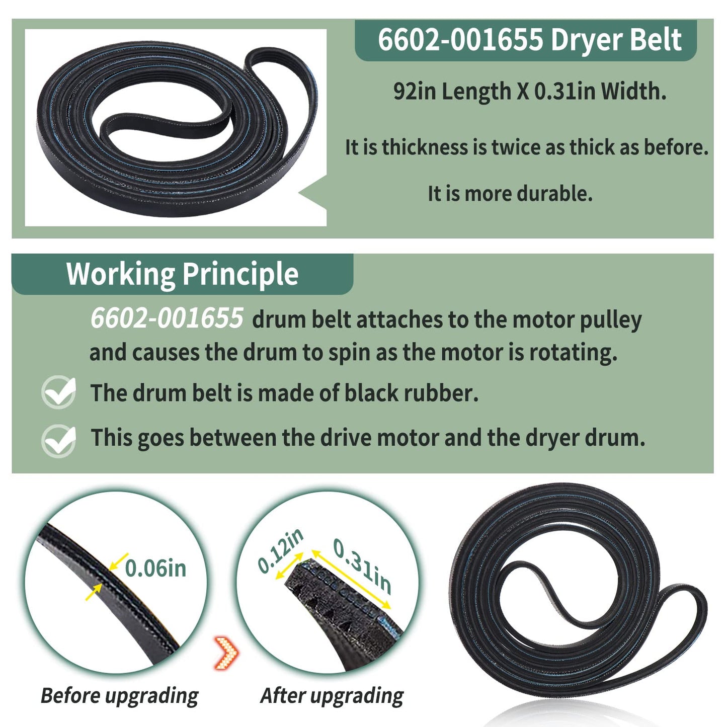Upgraded Dryer Repair Kit Compatible with Samsung Dryer Roller Replacement Kit, for DC97-16782A Dryer Roller, DC93-00634A Idler Pulley, 6602-001655 Belt (6 Roller White Spacer)
