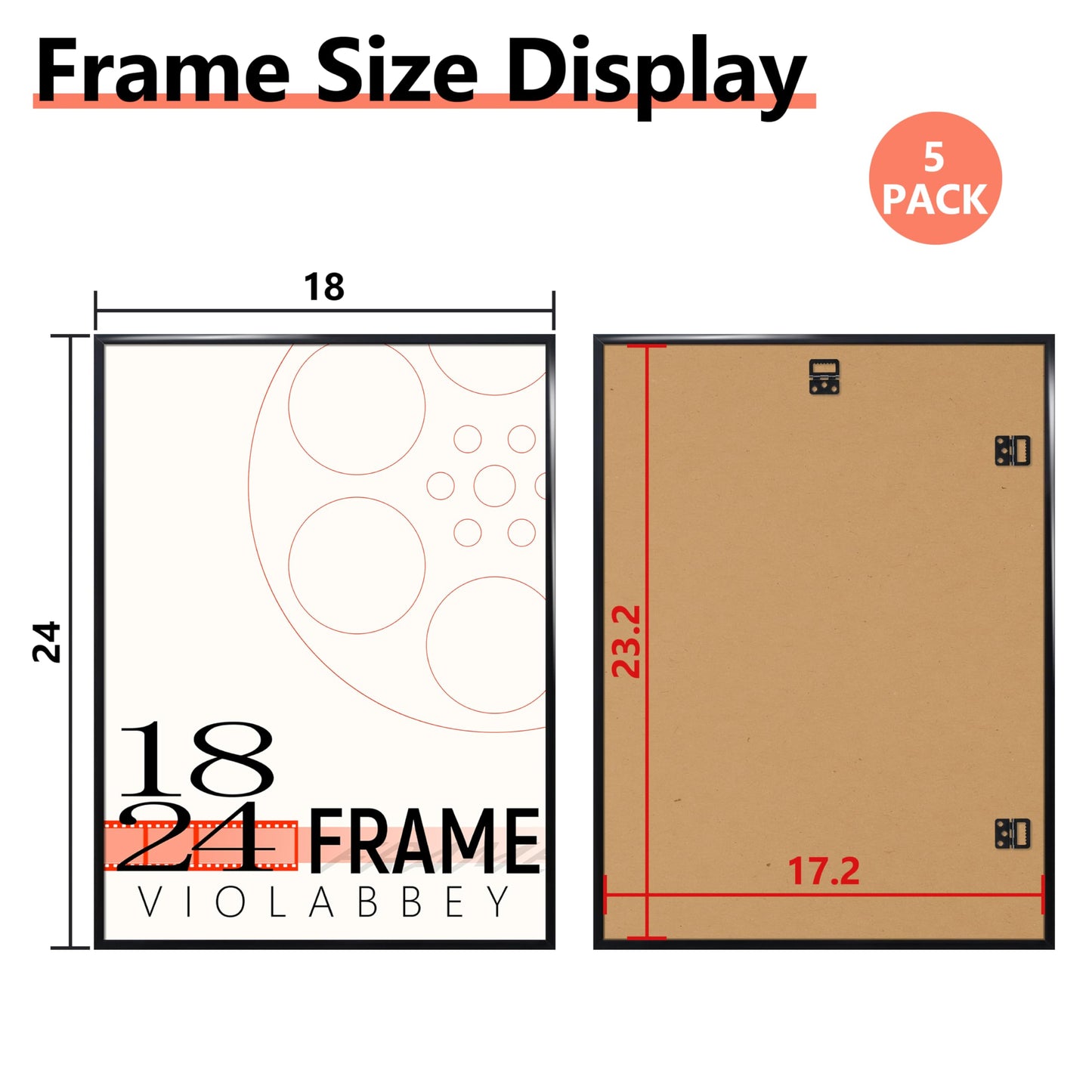 VIOLABBEY 18x24 Frame Set of 5, 18 x 24 Black Poster Frames for Wall Mounting Vertically or Horizontally, Gallery Wall Picture Frame
