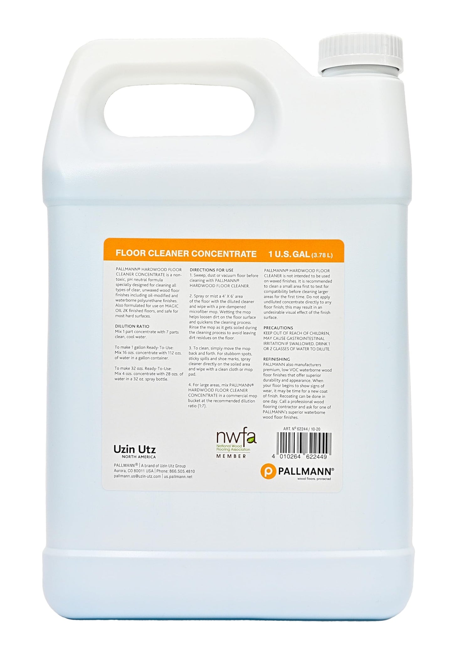 Pallmann Hardwood Floor Cleaner Concentrate 1 Gallon - Makes 8 Gallons of Cleaner - Water-based Streak-free Formula