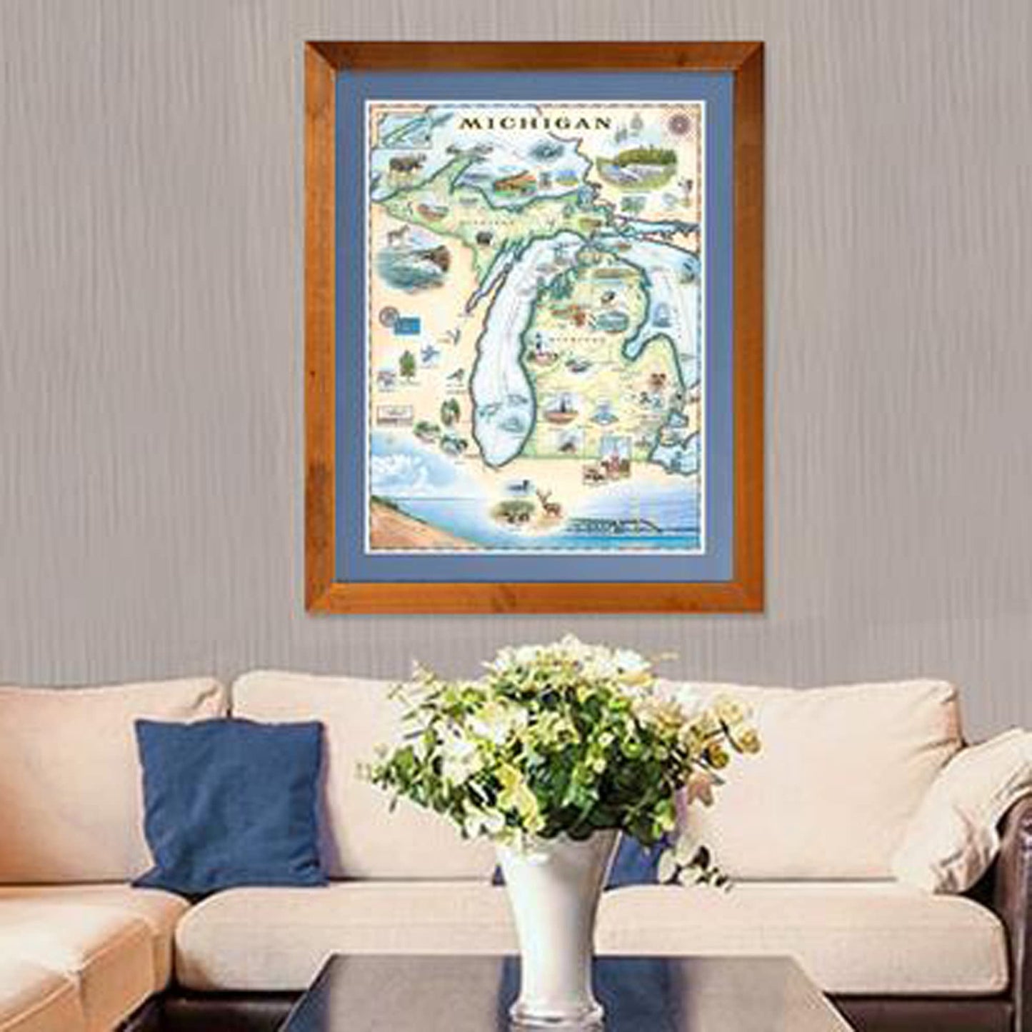 Xplorer Maps Michigan Hand-Drawn Map – 24x18 Vintage-Style Lithographic Print – Made in USA