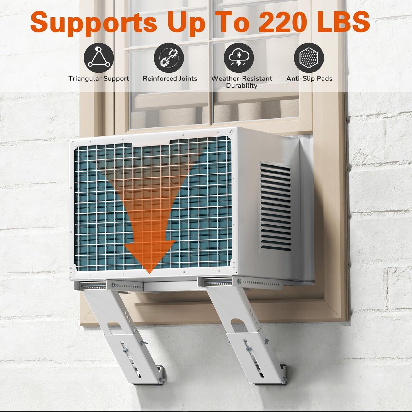 LuckIn Update Window Air Conditioner Support Bracket No Drilling, No Tools, Quick Install, Heavy Duty Window AC Bracket Supports Up to 220lbs, Fits Single & Double-Hung Windows