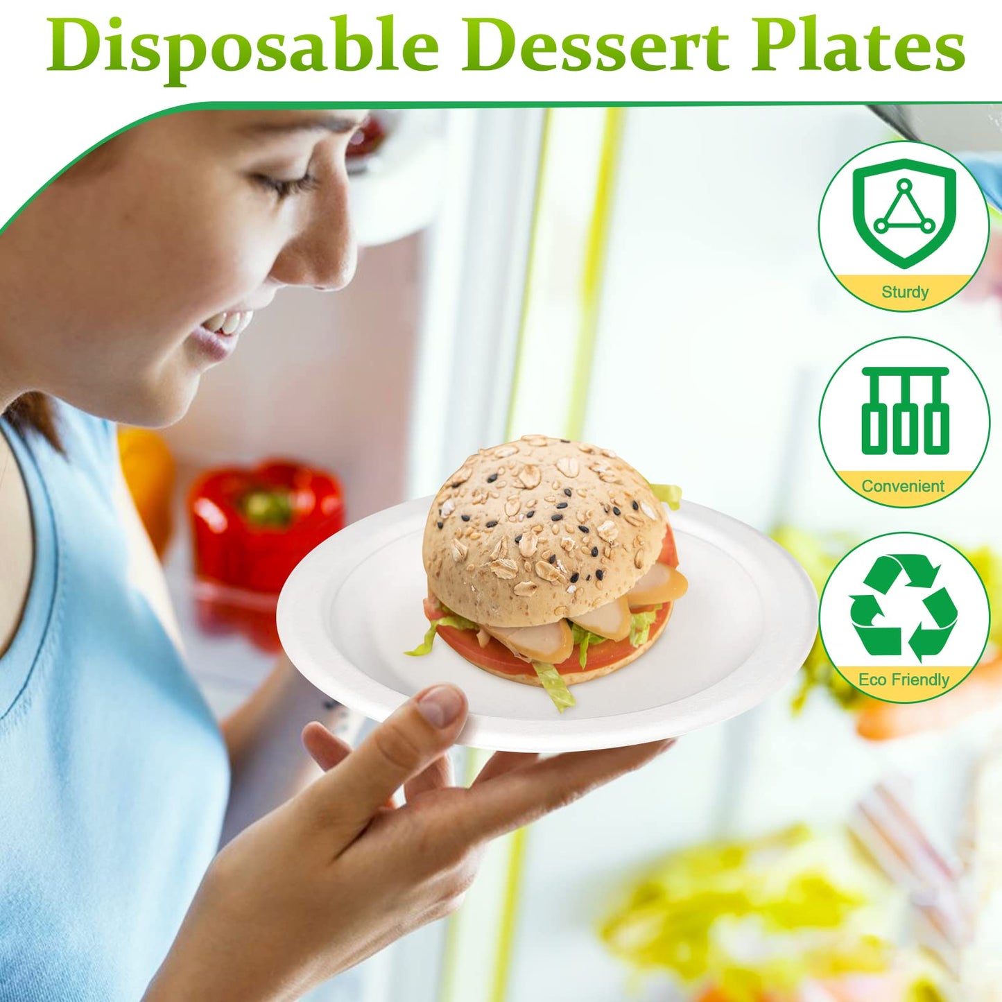 Greconv 300 Pack 6 inch Paper Plates, Small Paper Plates Bulk, Disposable Dessert Paper Plates, Compostable Plates Made from Sugarcane Fibers, Recycled Plates, White