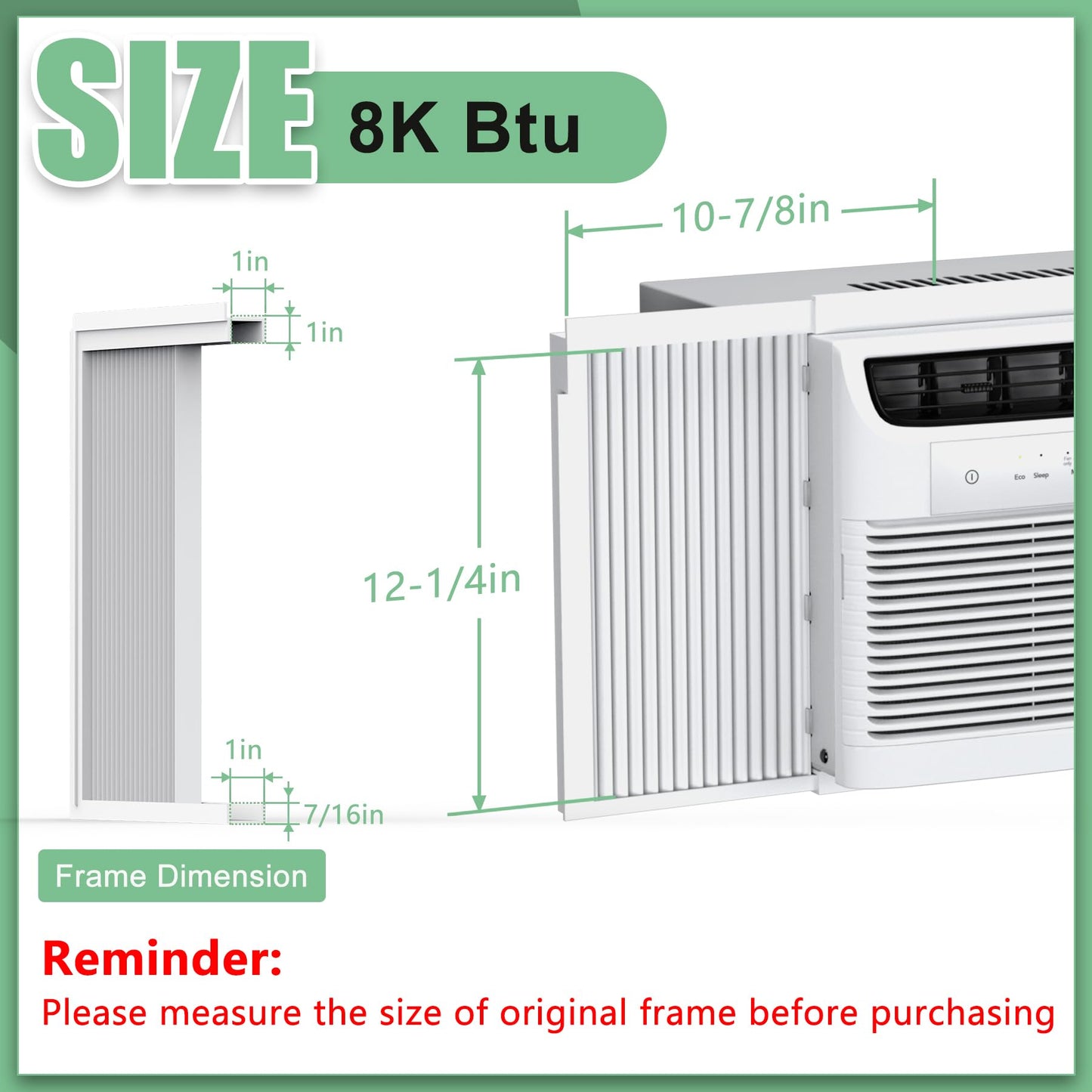 Memrita Window AC Side Panels with Frame Set,Air Conditioner Accordion Filler Curtain Replacement for Window AC Units,Fits Most 8,000 BTU Units,White,2 Pack