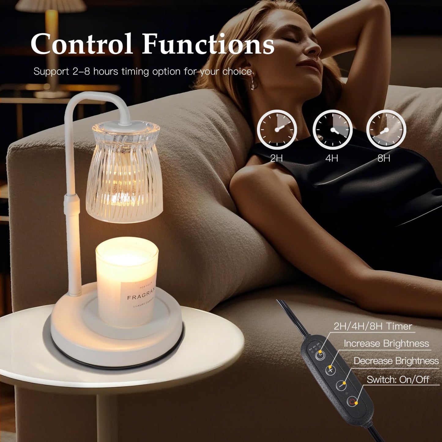 Shering White Candle Warmer Lamp with Timer & Dimmable - Metal Base & Glass Shade, Adjustable Height Wax Melter for Jar Candles, Mother's Day for Women