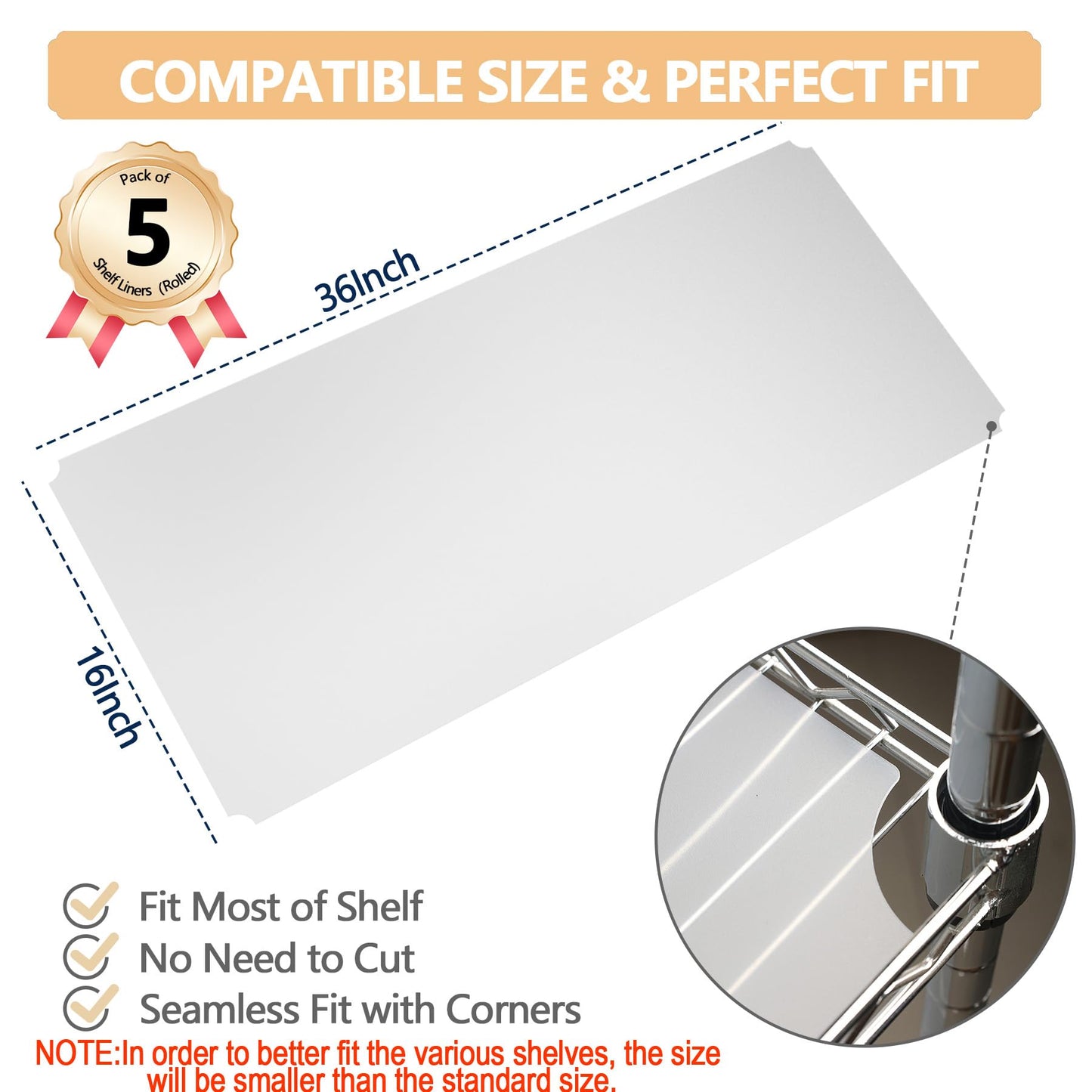 Maxtbee 5pcs Shelf Liners of Wire Shelf System,16 x 36 inch Plastic Shelf Liners Mats for Wire Shelving (Rolled,Actual Size:15.74"X35.82")