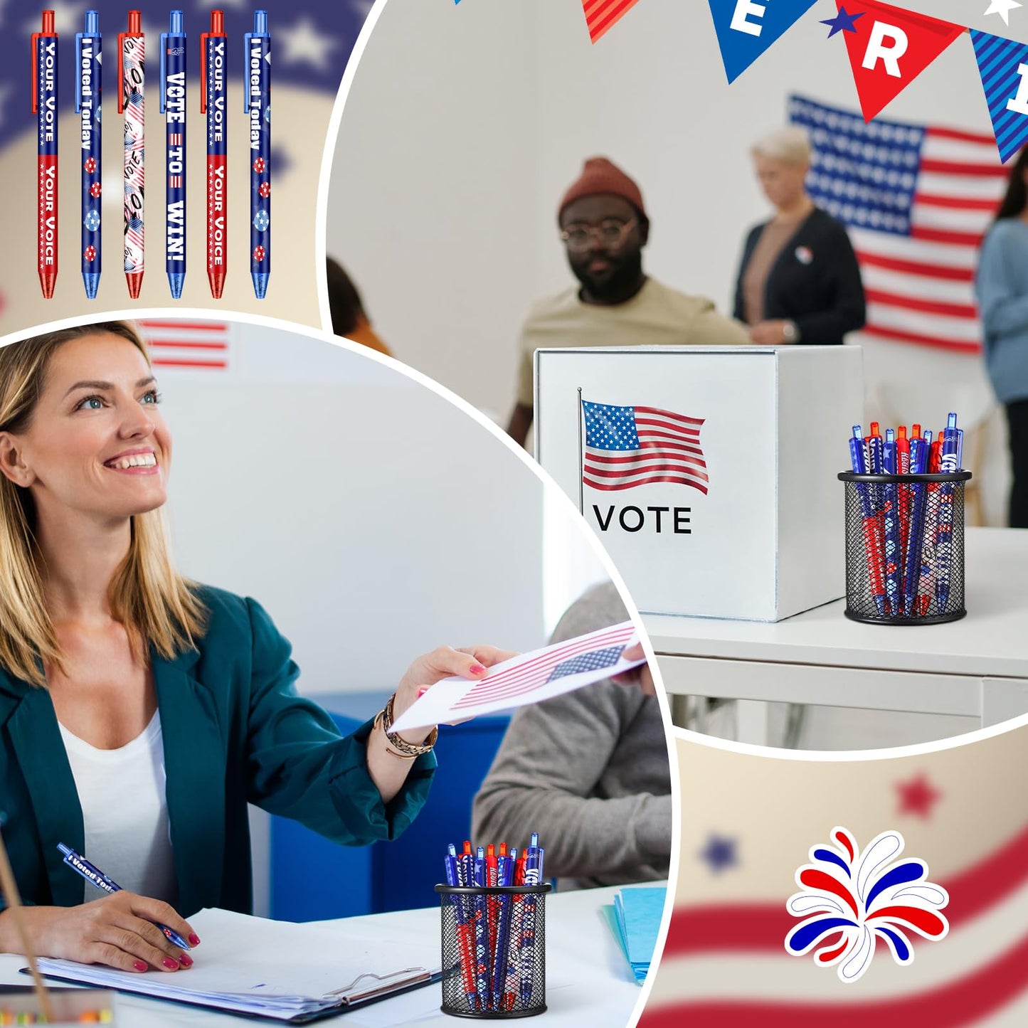 Leinuosen 120 Pieces Vote Pens Bulk 250 Anniversary USA American Flag Ballpoint Pens Your Vote Matters Gifts Campaign Items for Writing and Signing, Home School Office Election Supplies