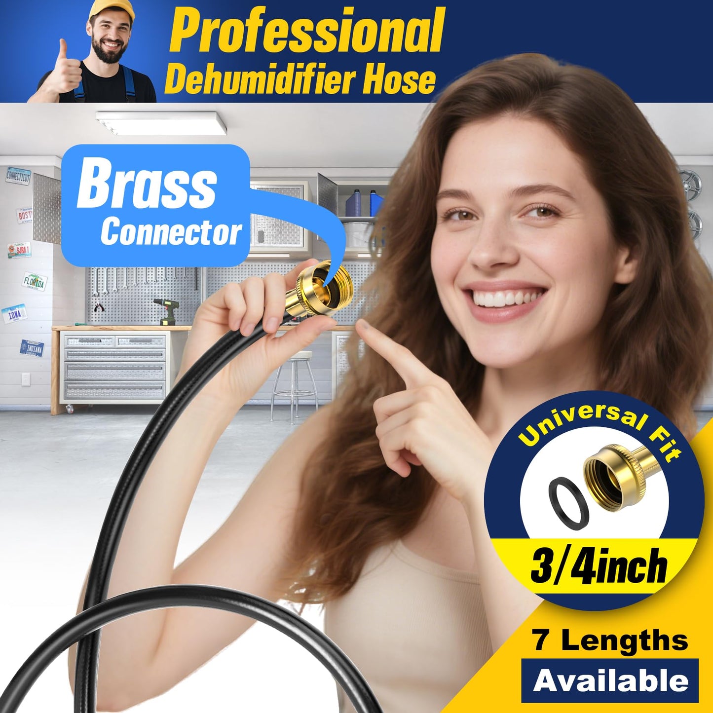 30FT Dehumidifier Drain Hose with 3/4 Inch FHT Connector, featuring Rust-Resistant Brass Fittings for Leak-Proof Connection, Perfectly Compatible with Most Dehumidifier Brands（7 Length Options）