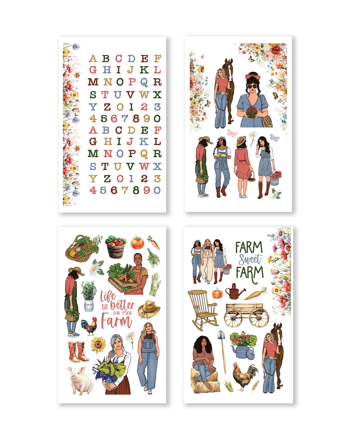 Rongrong Country Charm Planner Sticker Book for Planners, Calendars and Journals – Premium Quality Hand Drawn Perfect for Lovers of The Countryside – Scrapbook Accessories – 24 Pages