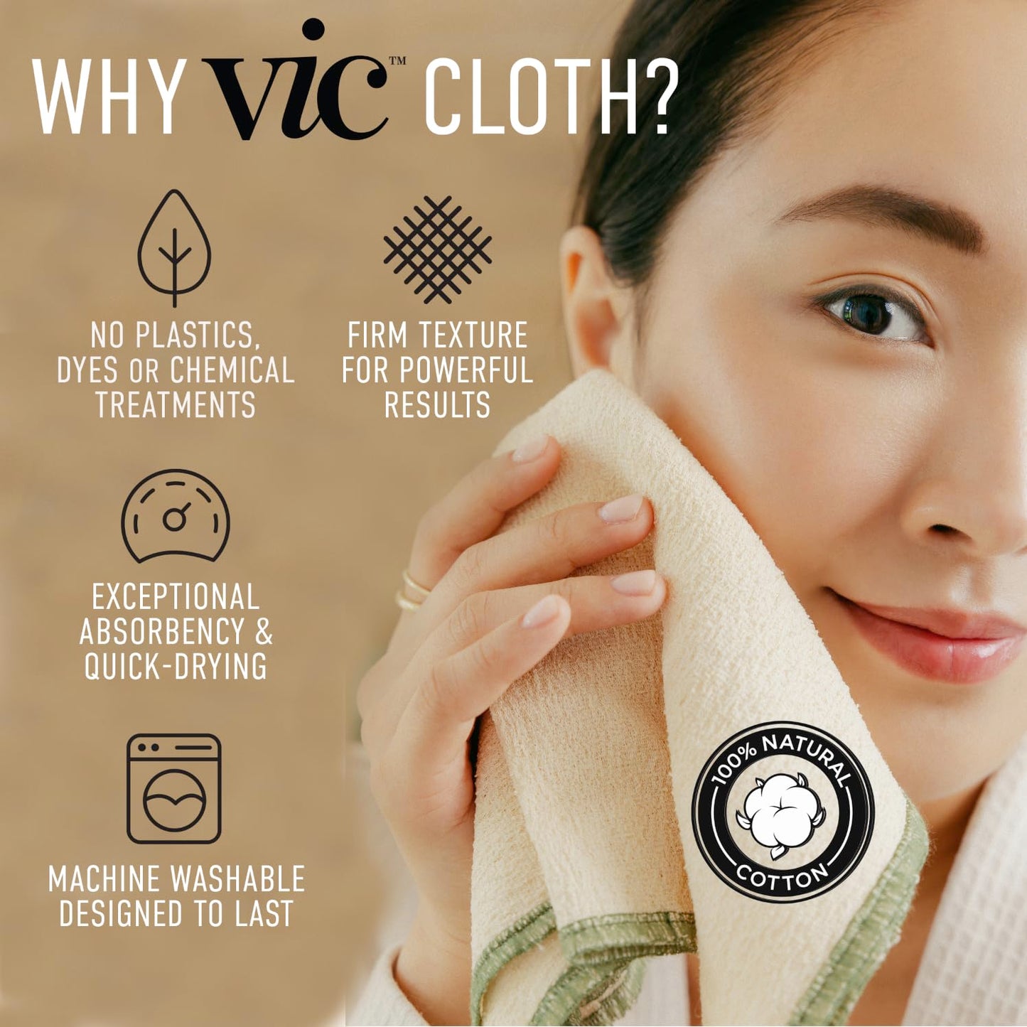 VIC Deep Exfoliating Face & Body Washcloth | Premium Natural Cotton | Intensive Skin-Renewing Texture | Artisan Made in The Netherlands | 14” x 17”, 2-Pack