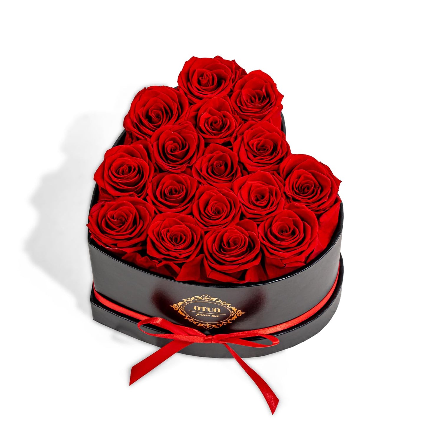 Otuo 16 Preserved Roses in Heart-Shaped Box, Flowers for Delivery Prime Last up 2 Years, Real Forever Flowers for Wife, Girlfriend, Mother, Eternal Roses for Anniversary - Red