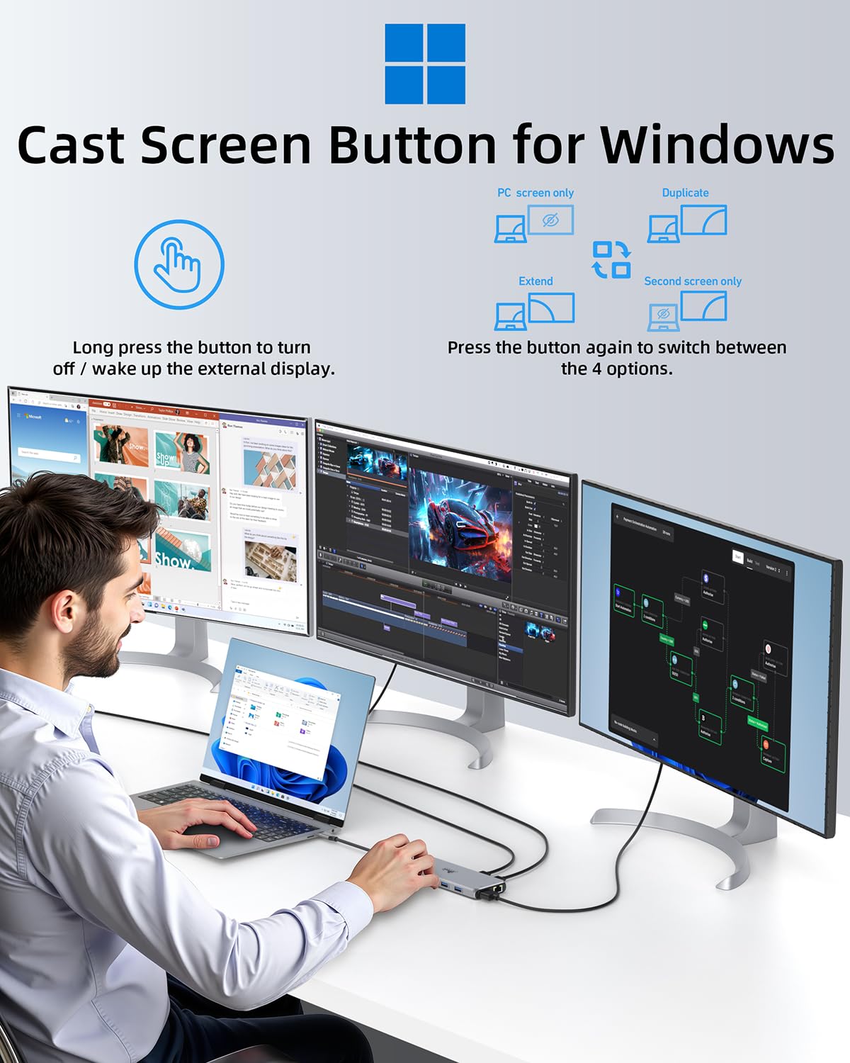 13 in 1 USB C Docking Station - Dual Monitor, Triple Display, 8 USB C/A Ports, Ethernet, Audio - LIONWEI USB C Hub for MacBook,Dell,HP,Lenovo,Surface