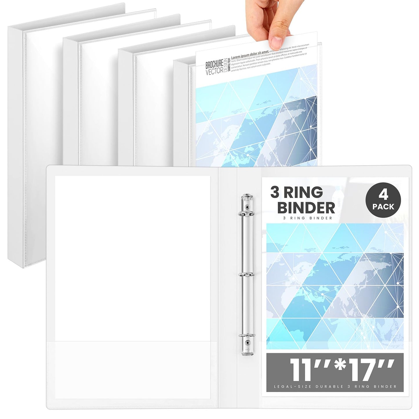 Humyoun 4 Pcs 11 x 17 1 Inch 3 Ring Binders View Cover Heavy Duty Plastic Flexible 1" D Rings Binders Economy Holds 11" x 17" Paper for Office, Home, Work Places Store Artwork Blueprints