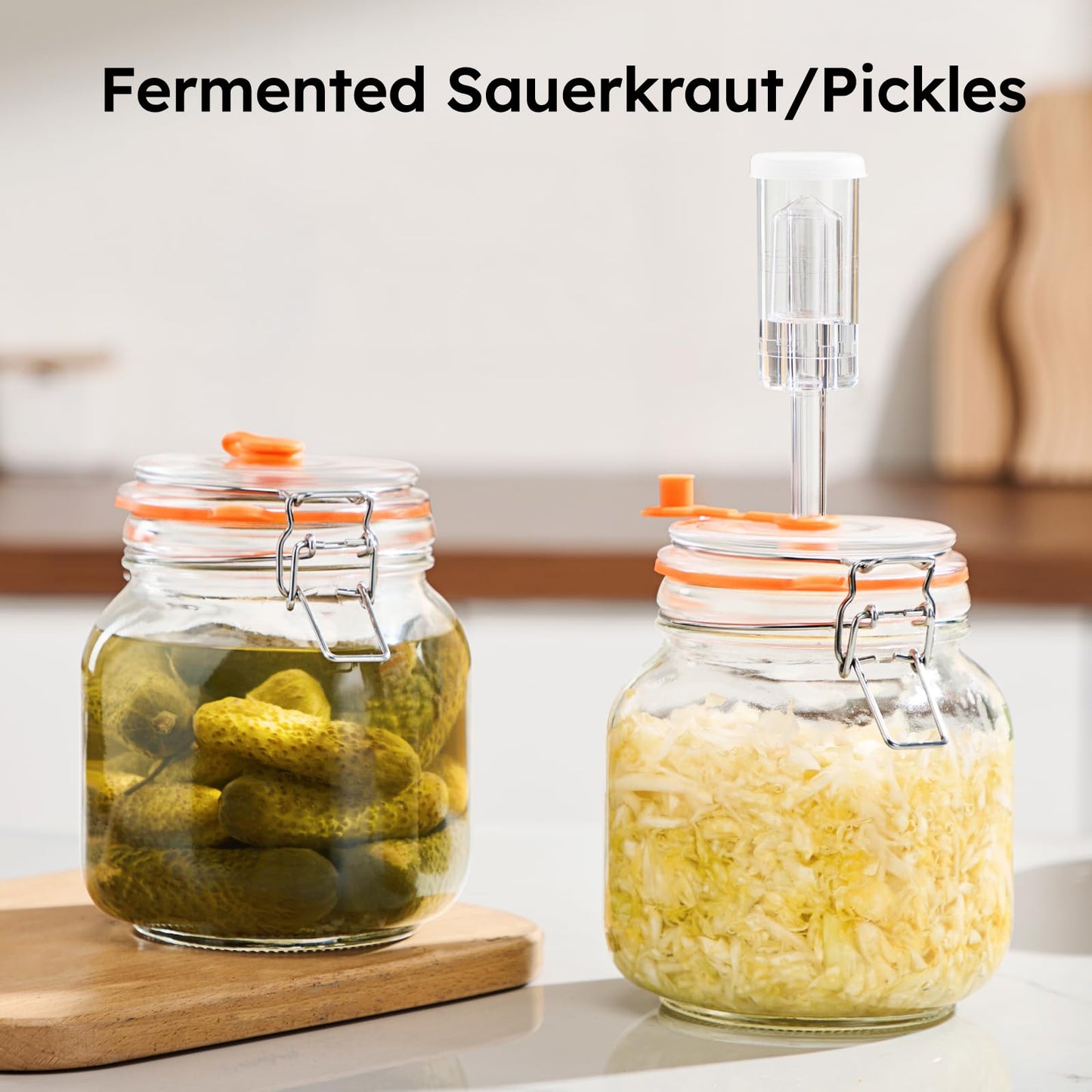 Jillmo 1 Liter Fermentation Jar, Square Glass Fermenting Kit with Weight for Making Sauerkraut, Hot Sauce, Mead, Cider and More, Pack of 2