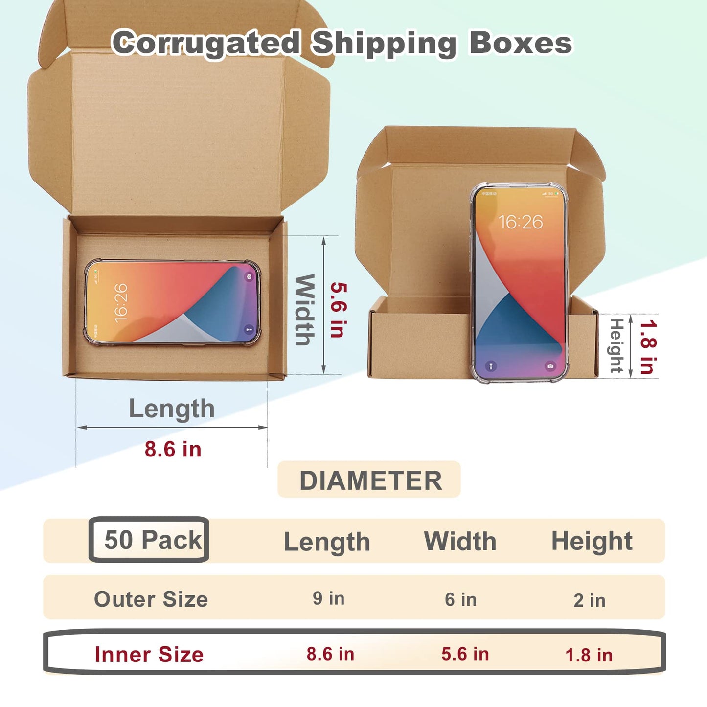 MEBRUDY 9x6x2 Inches Shipping Boxes Pack of 50, Small Corrugated Cardboard Box for Mailing Packing Literature Mailer