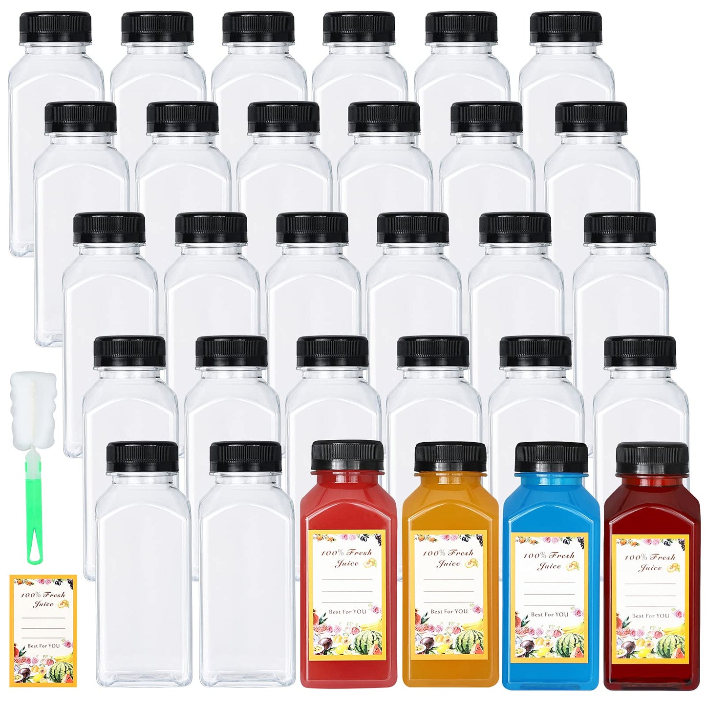 DANALLAN 30 Pack 8oz Empty Plastic Bottles with Leak-Proof Caps Food Grade Recyclable Bulk Beverage Containers Clear PET Bottles for Homemade Juice, Smoothie, Milk and Drinks