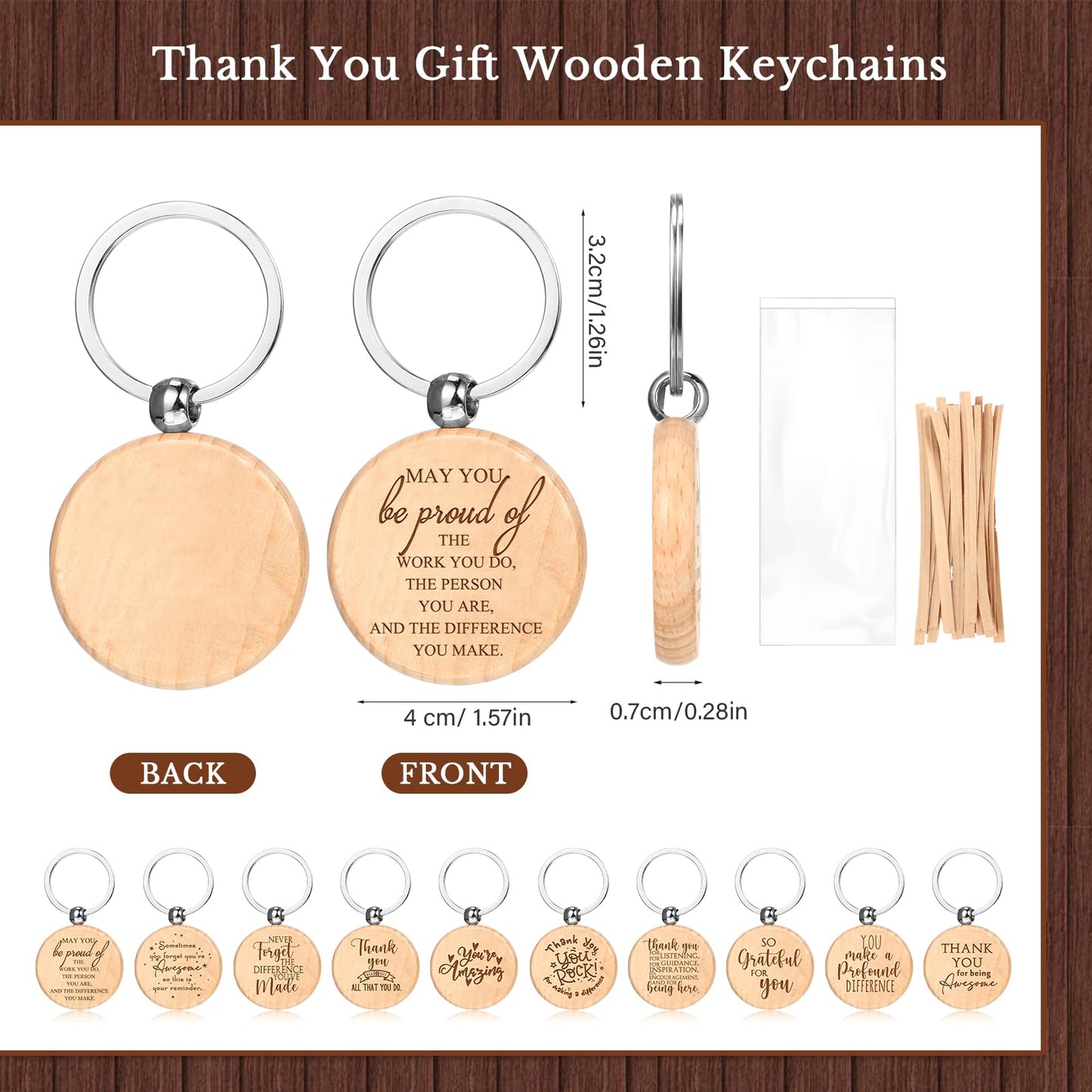 Dispowreath Employee Appreciation Gift Bulk with Bamboo Ballpoint Pen Inspirational Wooden Keychain Thank You Bookmark Card Set for Employee Staff Office Team Volunteer Teacher Gift(40 Sets)